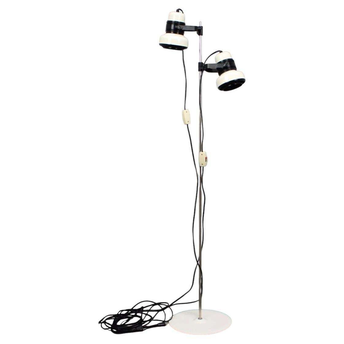Vintage Hongaarse vloerlamp uit de jaren 1970, Space Age, twee lichtpunten, verstelbaar, wit en zwart