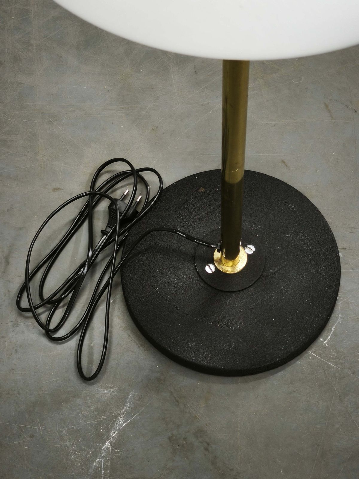 Lighting 1960s Lidokov Space Age Brass And Opaline Glass Floor Lamp photo