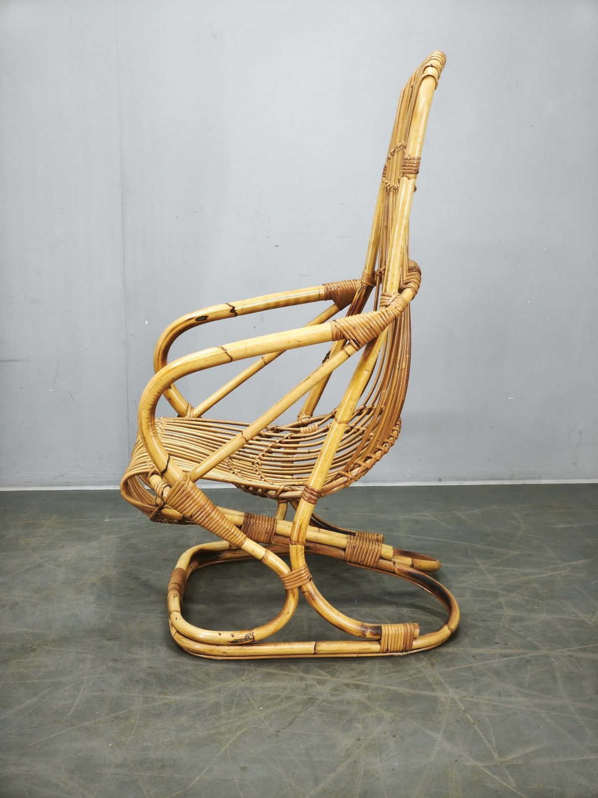 photo vintage Fauteuil de salon en rotin Tito Agnoli, années 1950