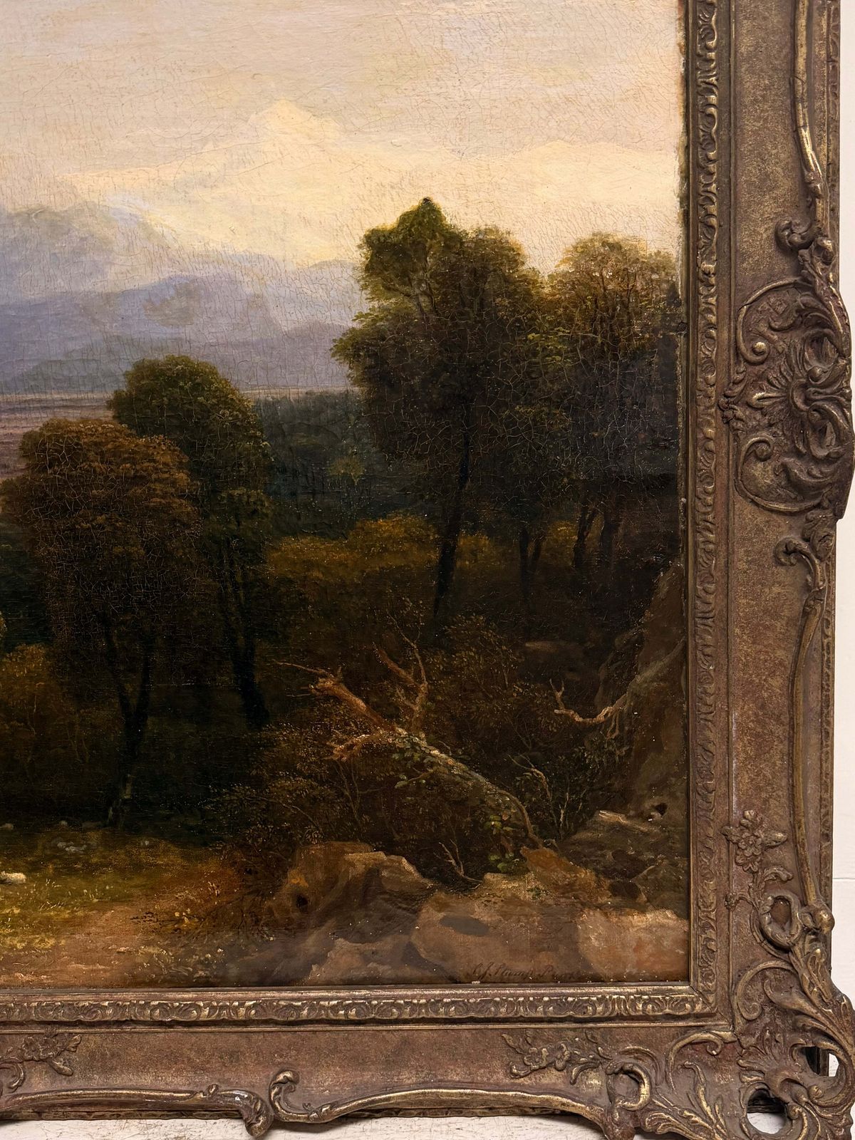 Fine Victorian Painting Figures Resting In Expansive Highland Mountain Landscape photo Art