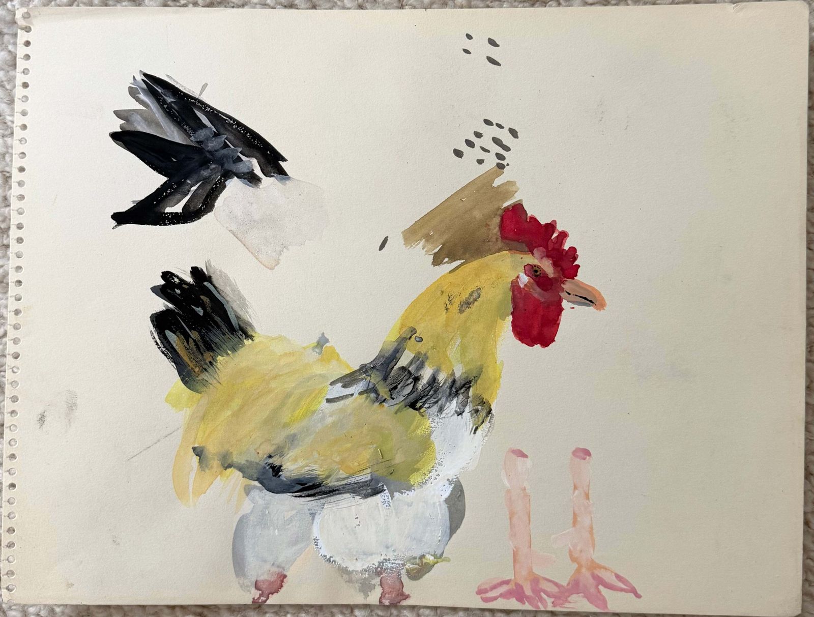 Étude animalière moderniste française, coq, gouache photo furniture