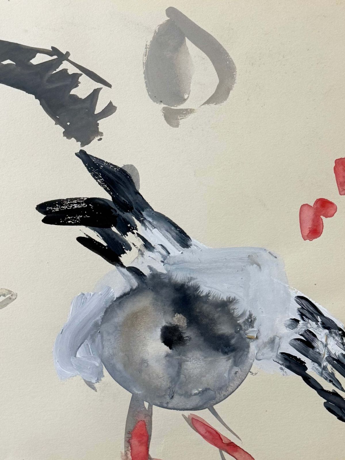 Pigeon Studies French Modernist Bird Study Gouache 1950's Painting photo for sale