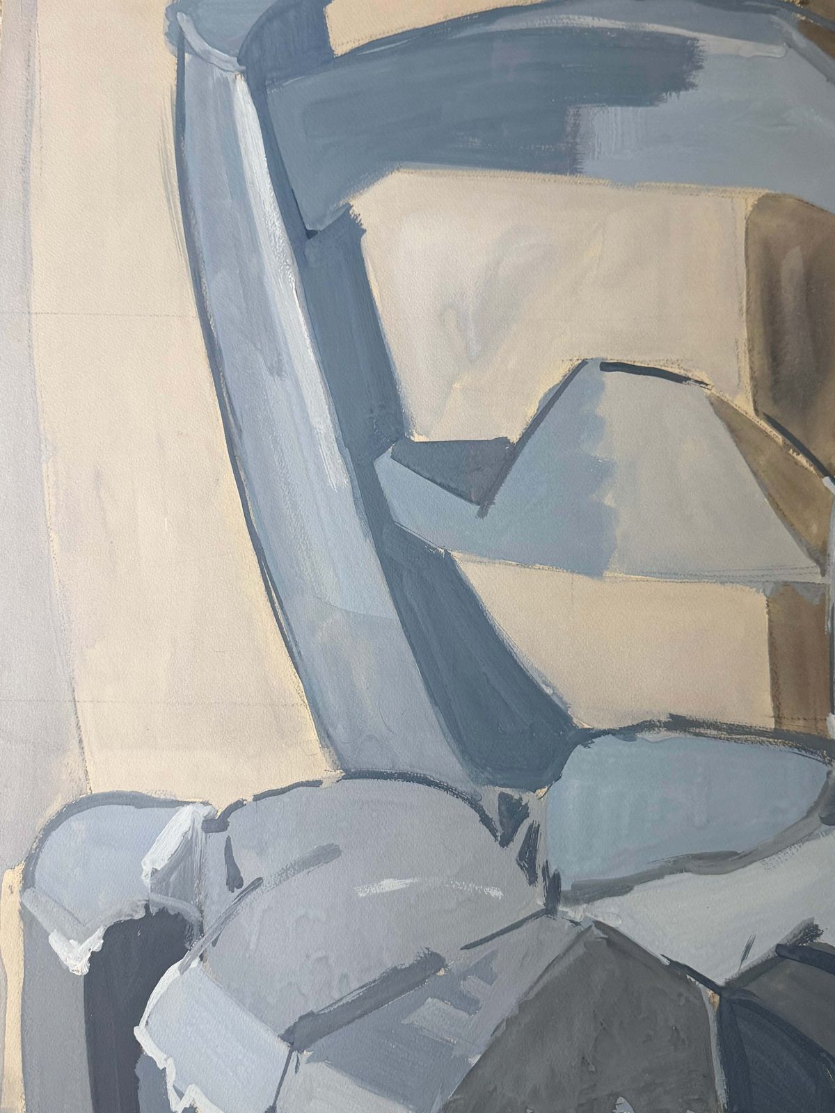 Fauteuil bleu, intérieur moderniste cubiste français, gouache, années 1950 photo 612.0