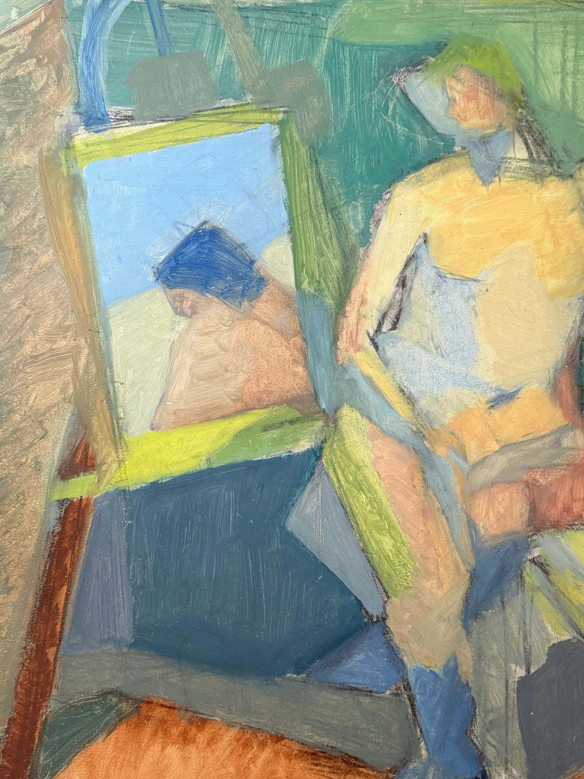Seated Female Nude In An Bright Interior French Modernist Cubist Oil Painting photo 637.0