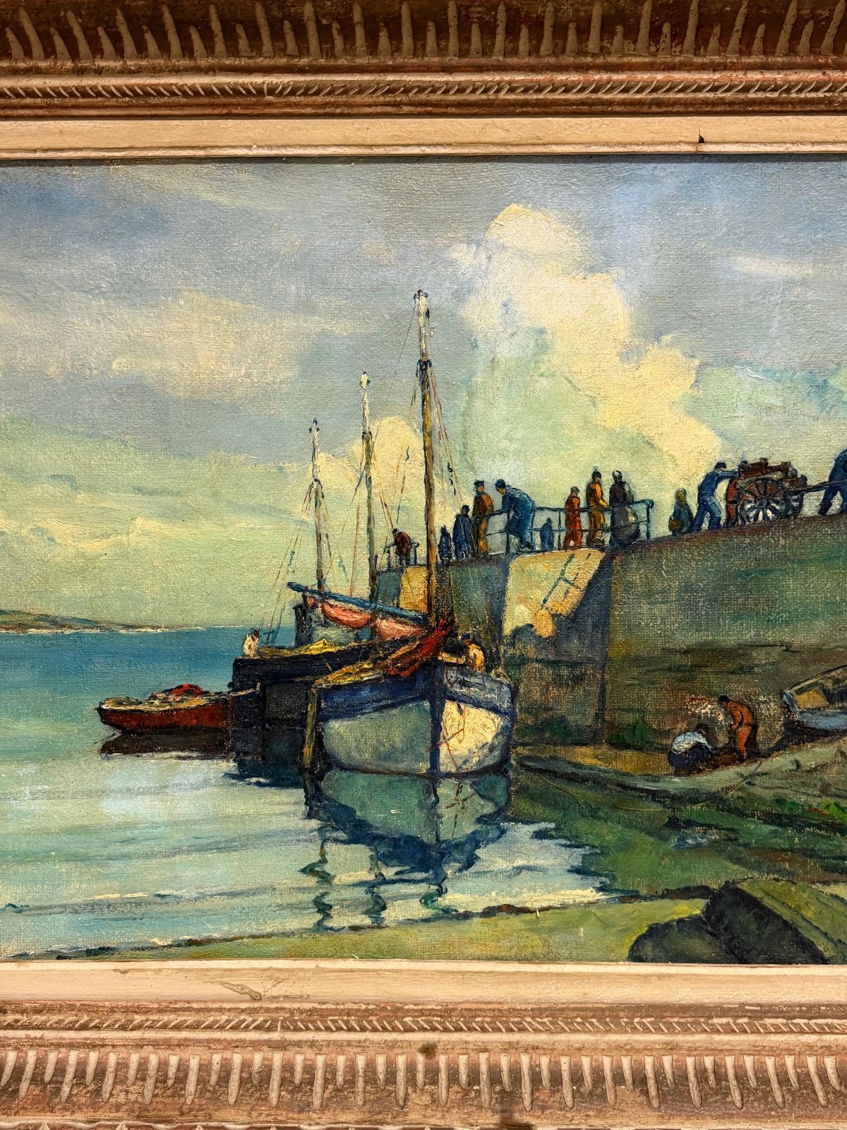 photo furniture Bateaux dans un port avec personnages, paysage côtier français - peinture à l'huile