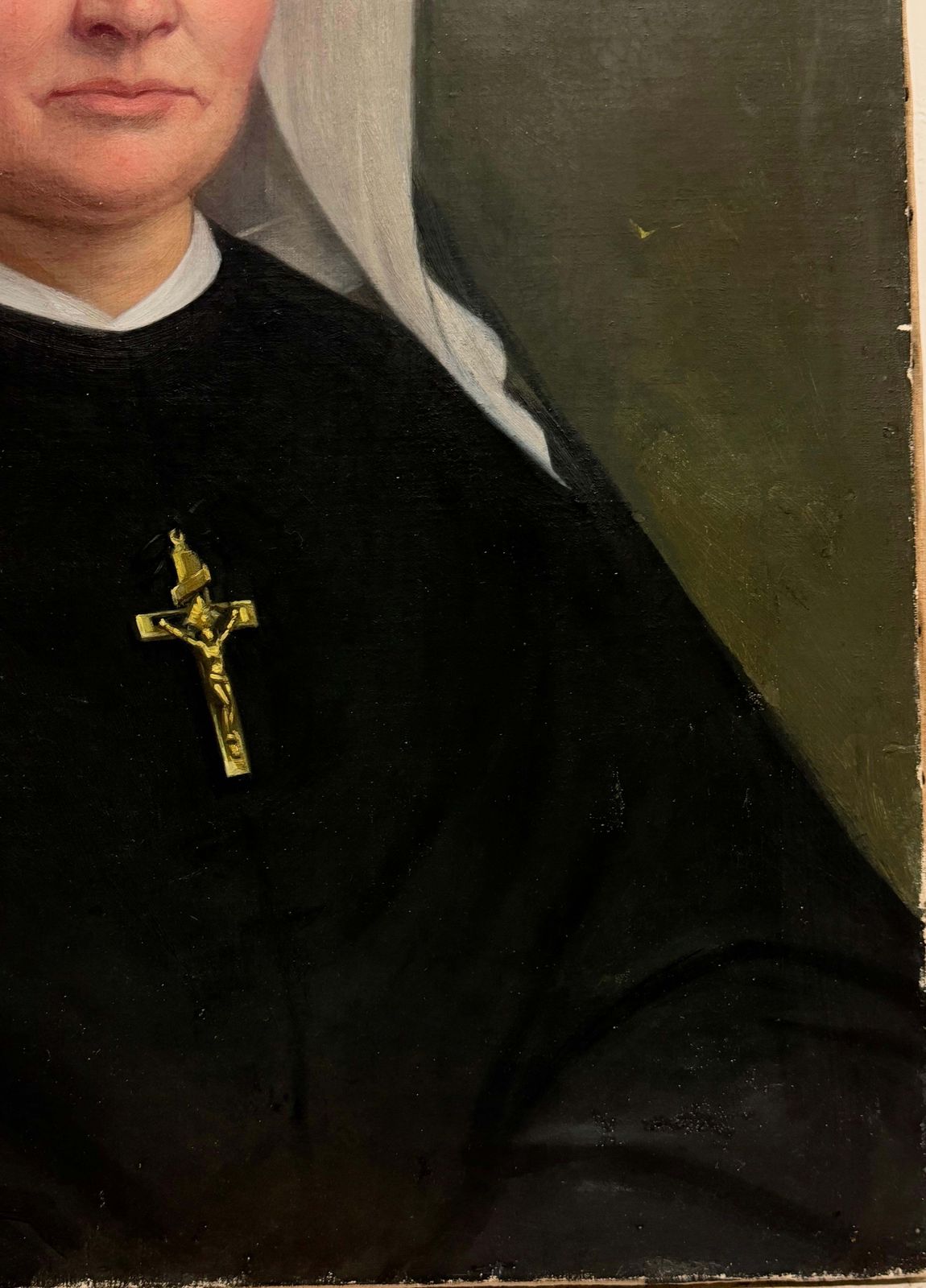 Antique French Portrait Of A Nun Wearing A Crucifix Oil Painting Dated 1885 photo for sale
