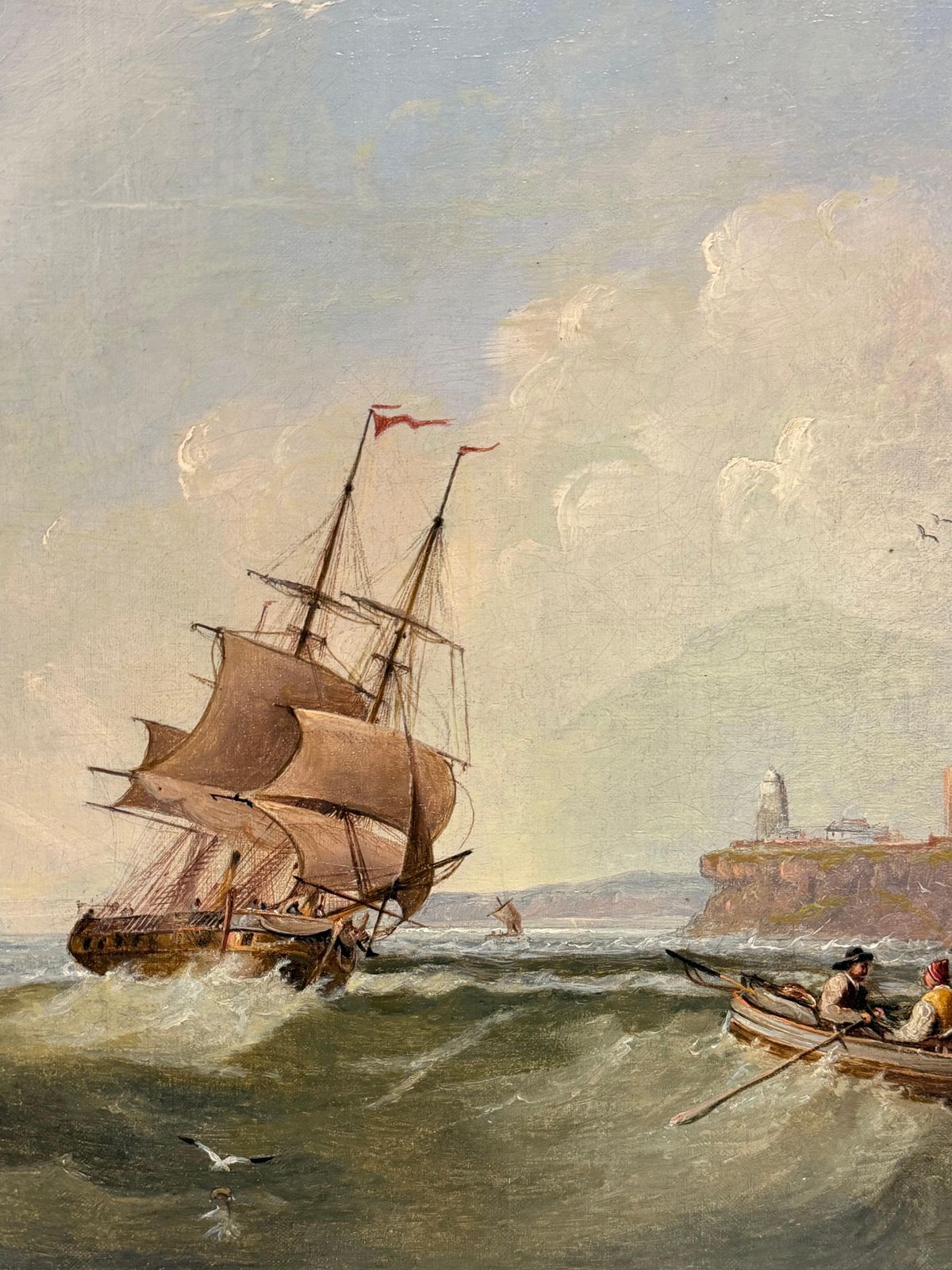 Peinture marine britannique du XIXe siècle, voiliers au large de Tynemouth Priory & Castle photo 1683.0