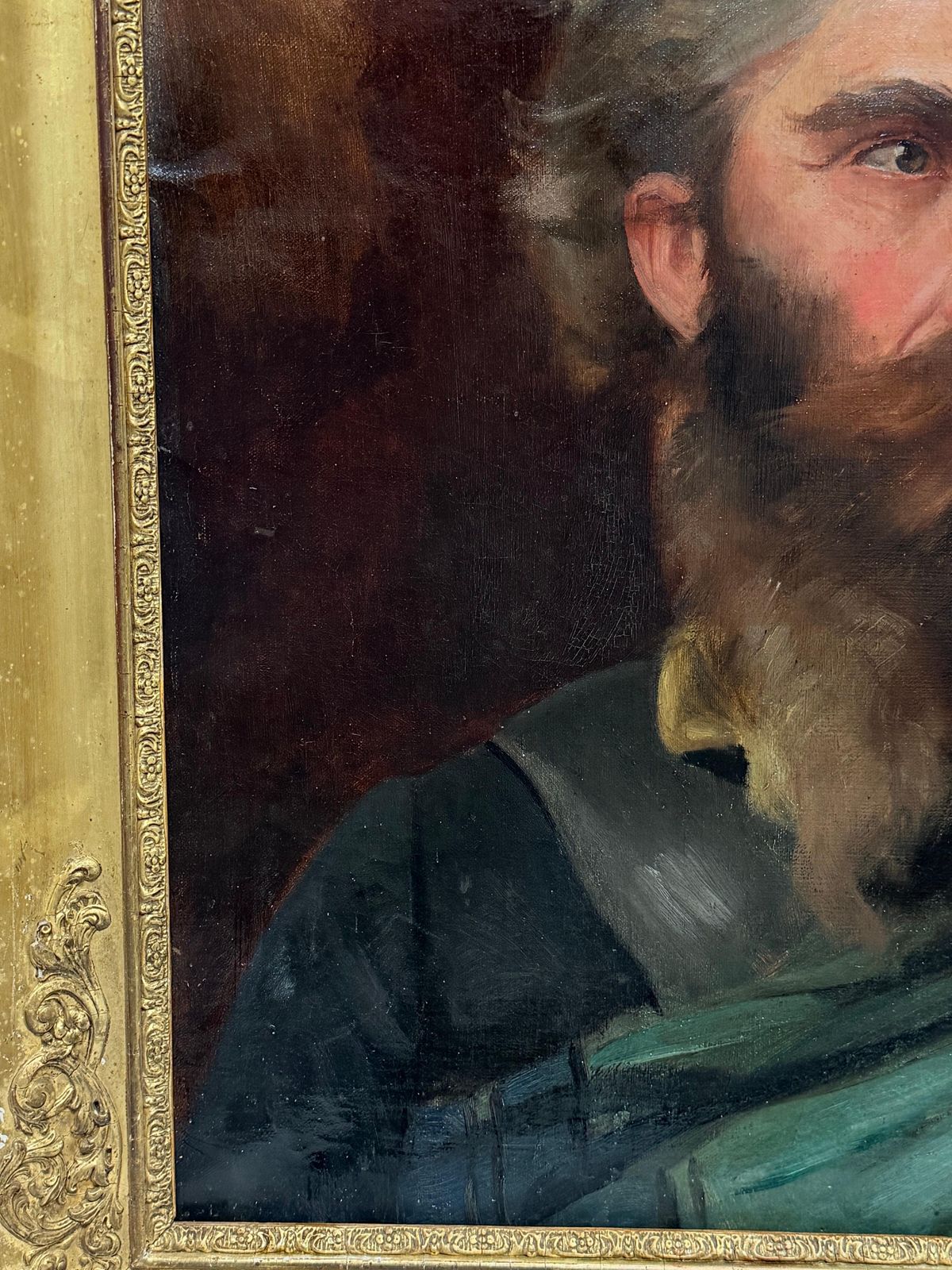 Portrait d'un gentleman barbu en vert, peinture à l'huile française du XIXe siècle photo vinterior