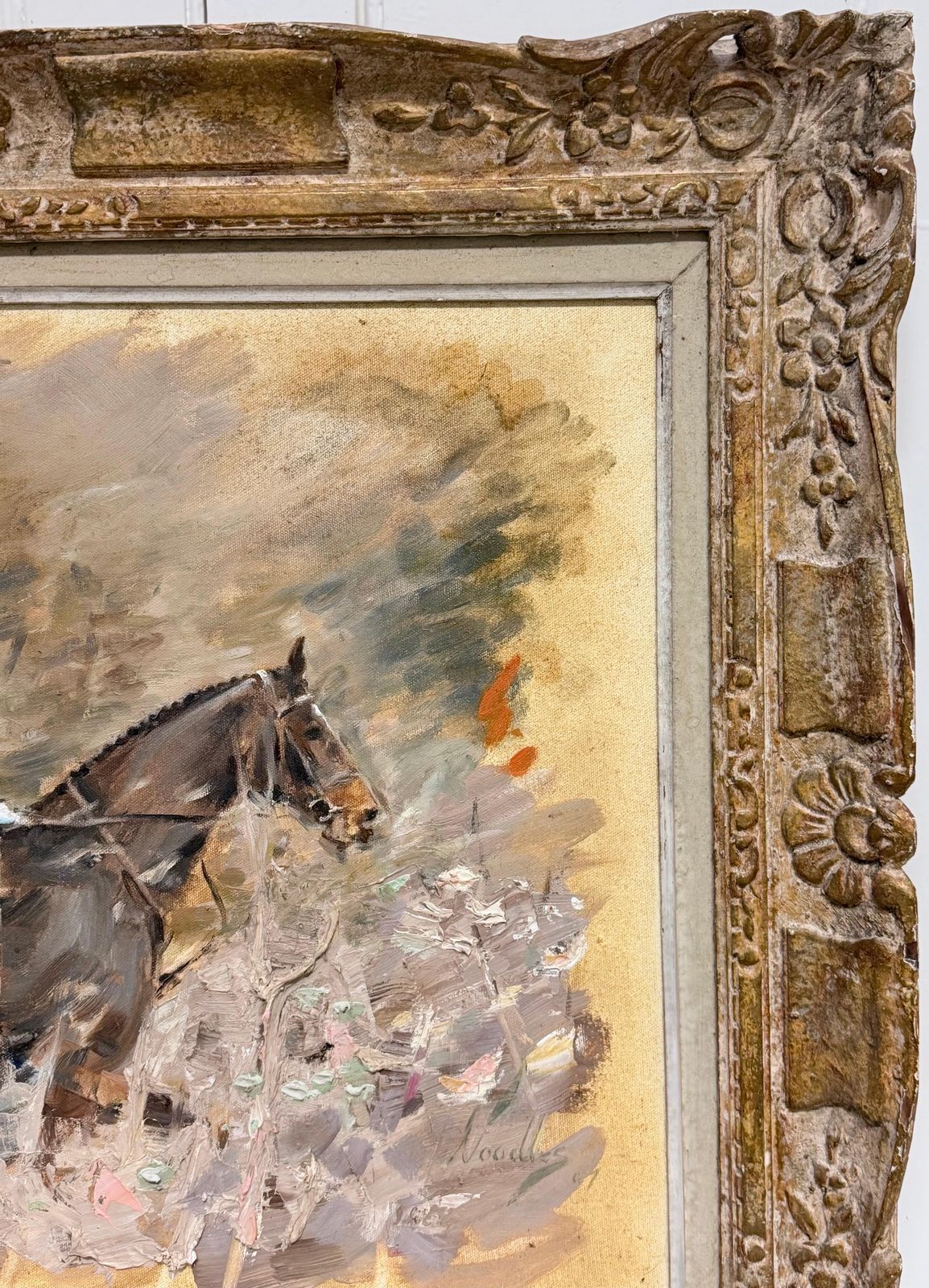 Chasseur à cheval avec une meute, école britannique du XXe siècle, peinture de sport équestre à l'huile photo buy