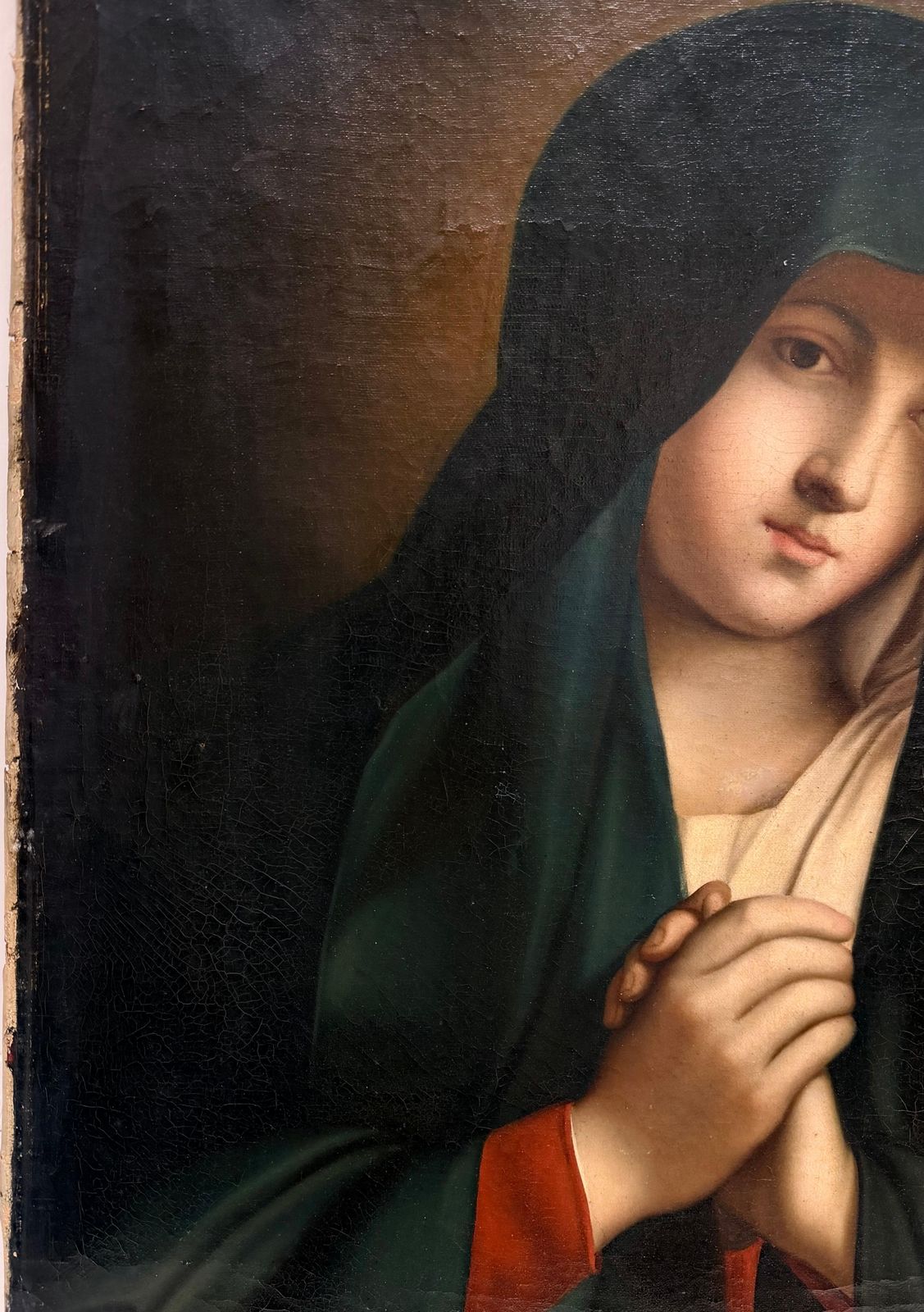 Tableau ancien de maître italien, huile sur toile, Madone des Douleurs photo vinterior