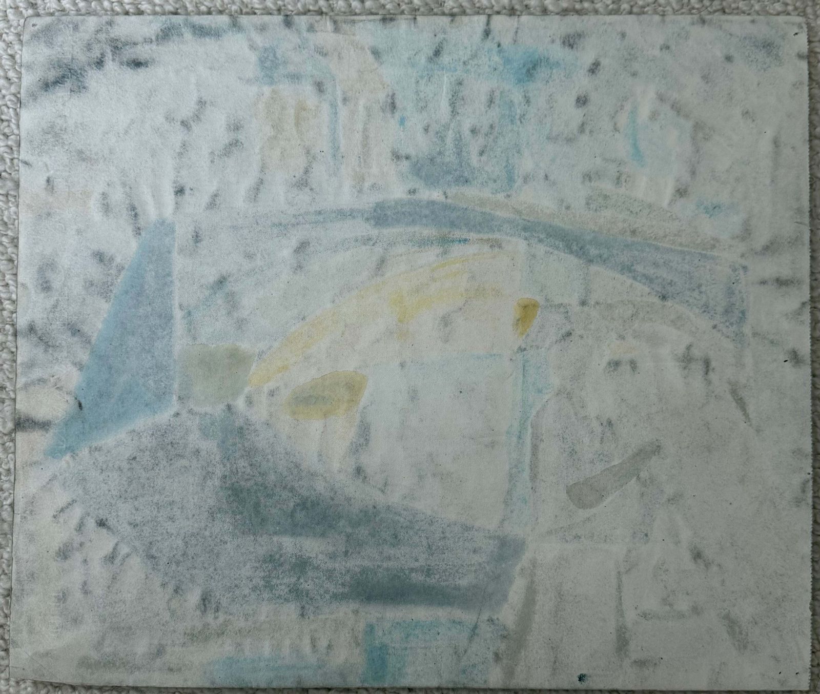 Paysage cubiste français, années 1950, gouache représentant une rivière, un pont et des bâtiments urbains photo 561.0