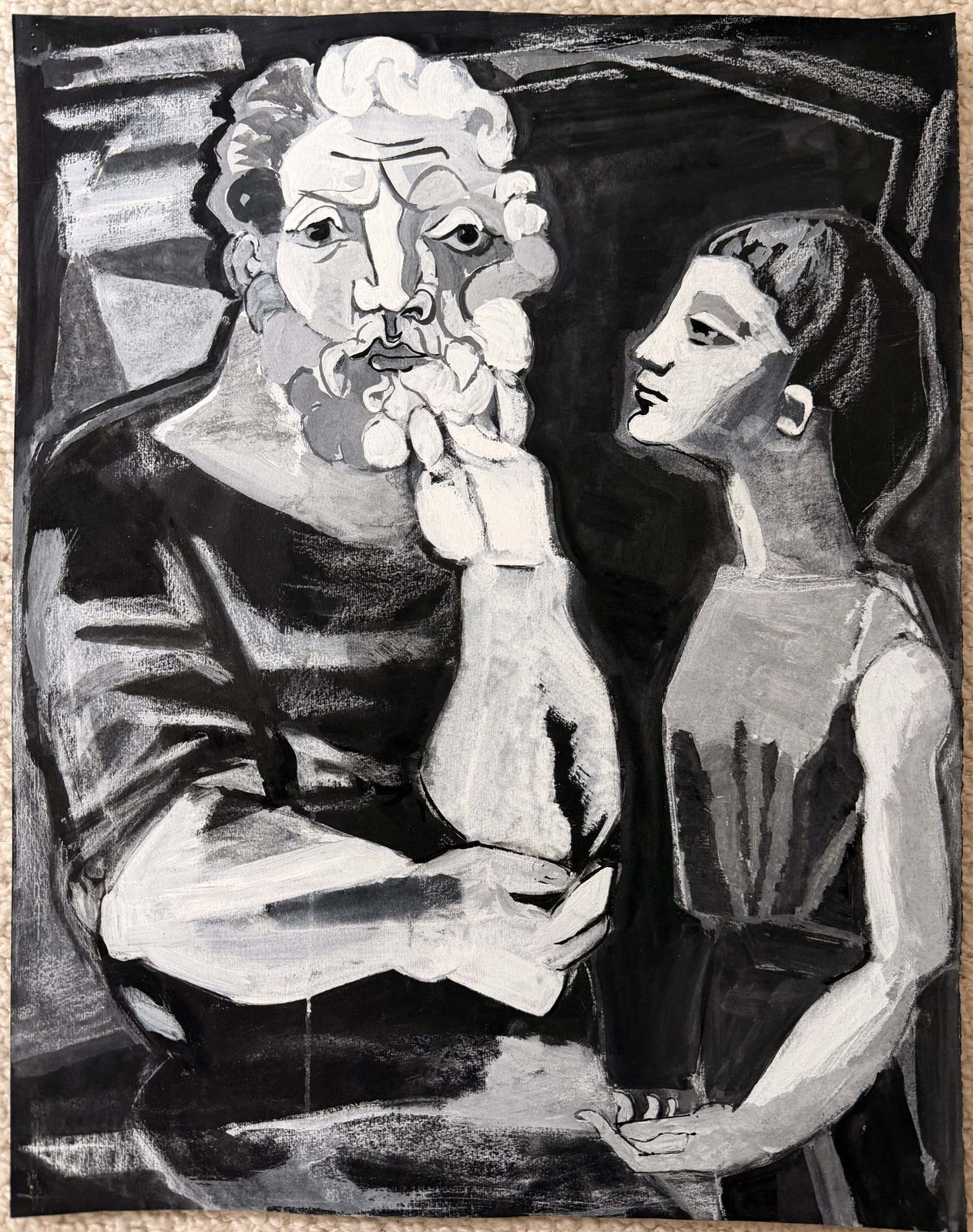 Peinture figurative cubiste française, homme barbu et femme, années 1950, dans le style de Picasso photo furniture