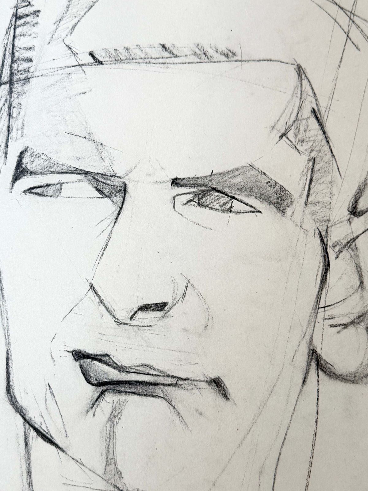 Portrait d'un gentleman, dessin au crayon moderniste cubiste français photo for sale