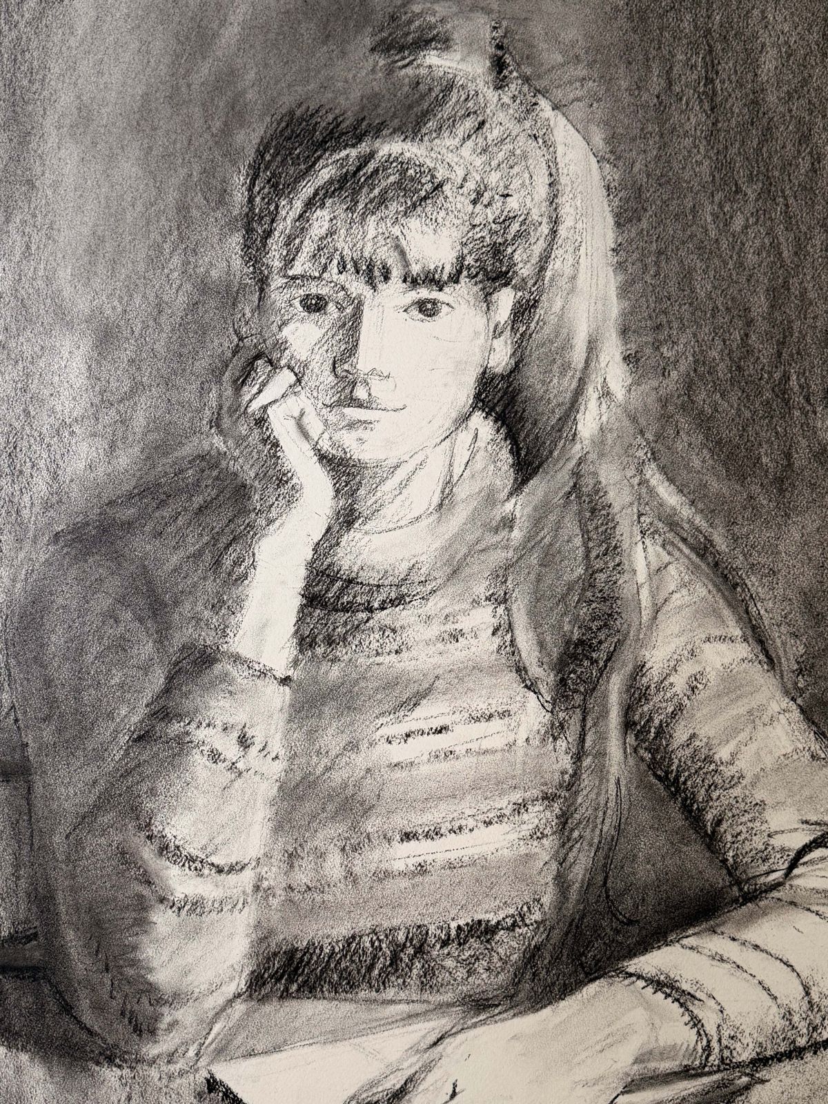 Seated Woman Resting Her Head On Her Hand French Modernist Portrait Drawing photo Art