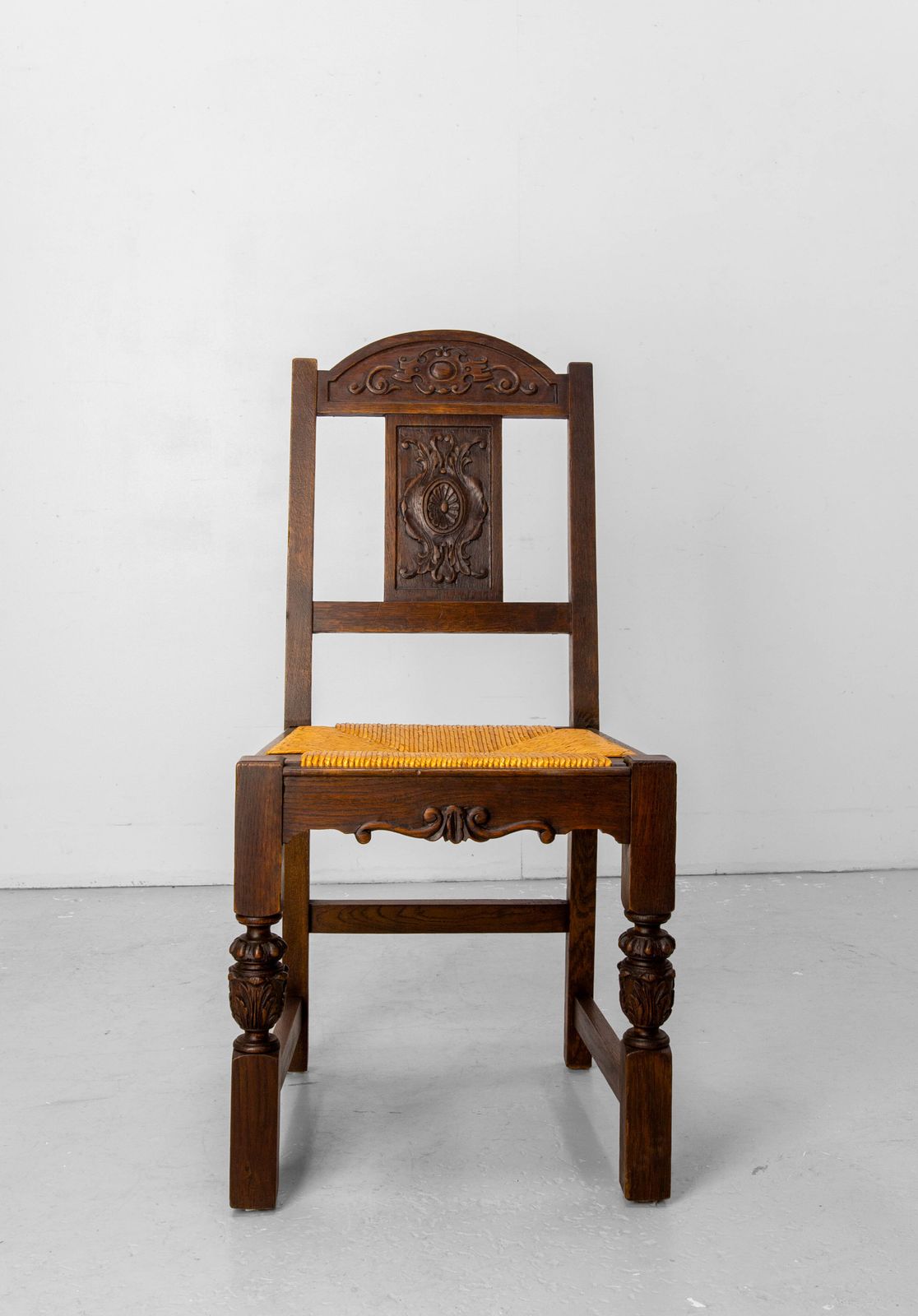 Six Spanish Oak Dining Chairs Rush Seats, Circa 1950 photo Furniture