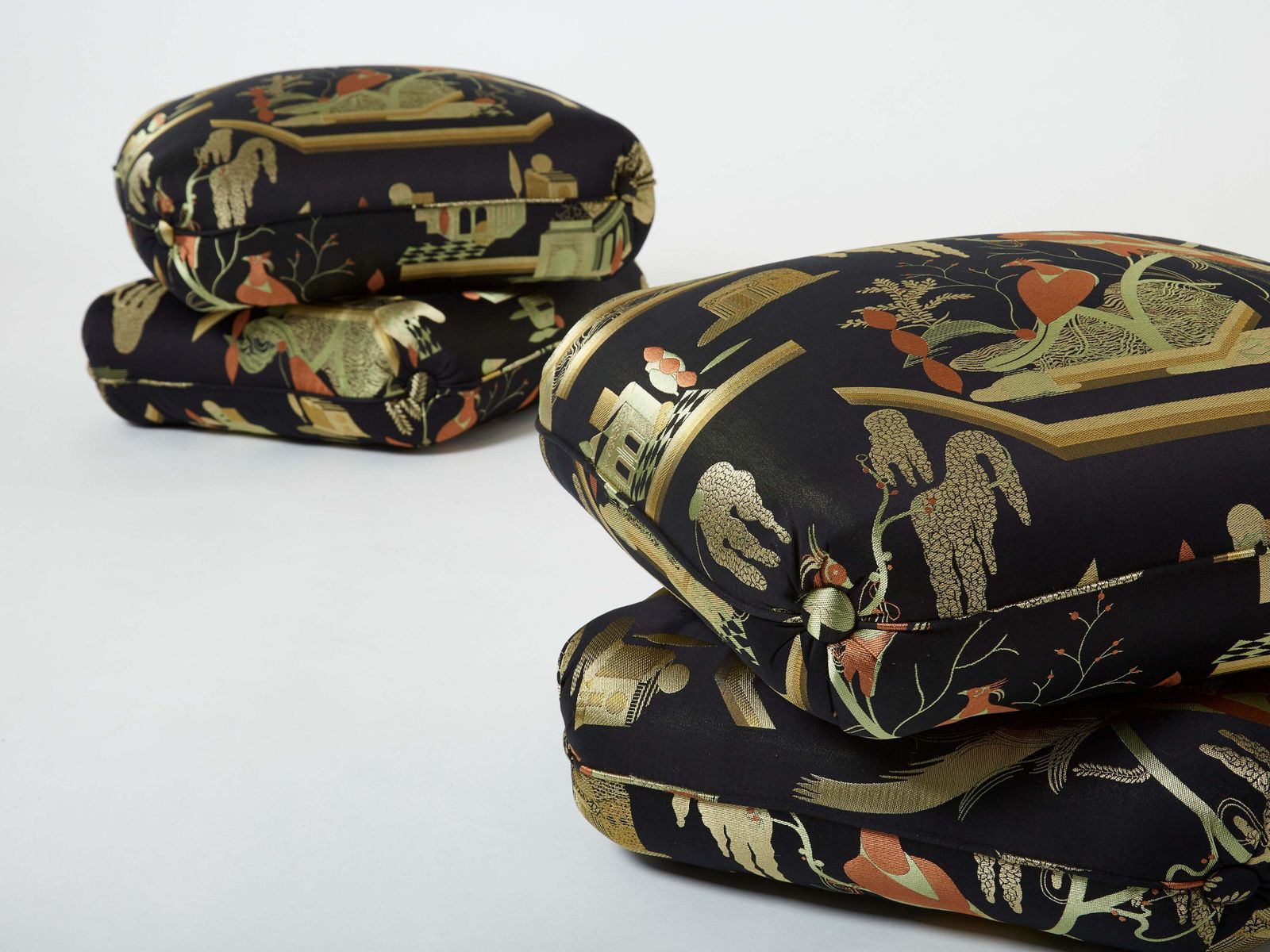 Jacques Charpentier For Maison Jansen Pair Of Ottomans Silk Upholstery 1970s photo buy