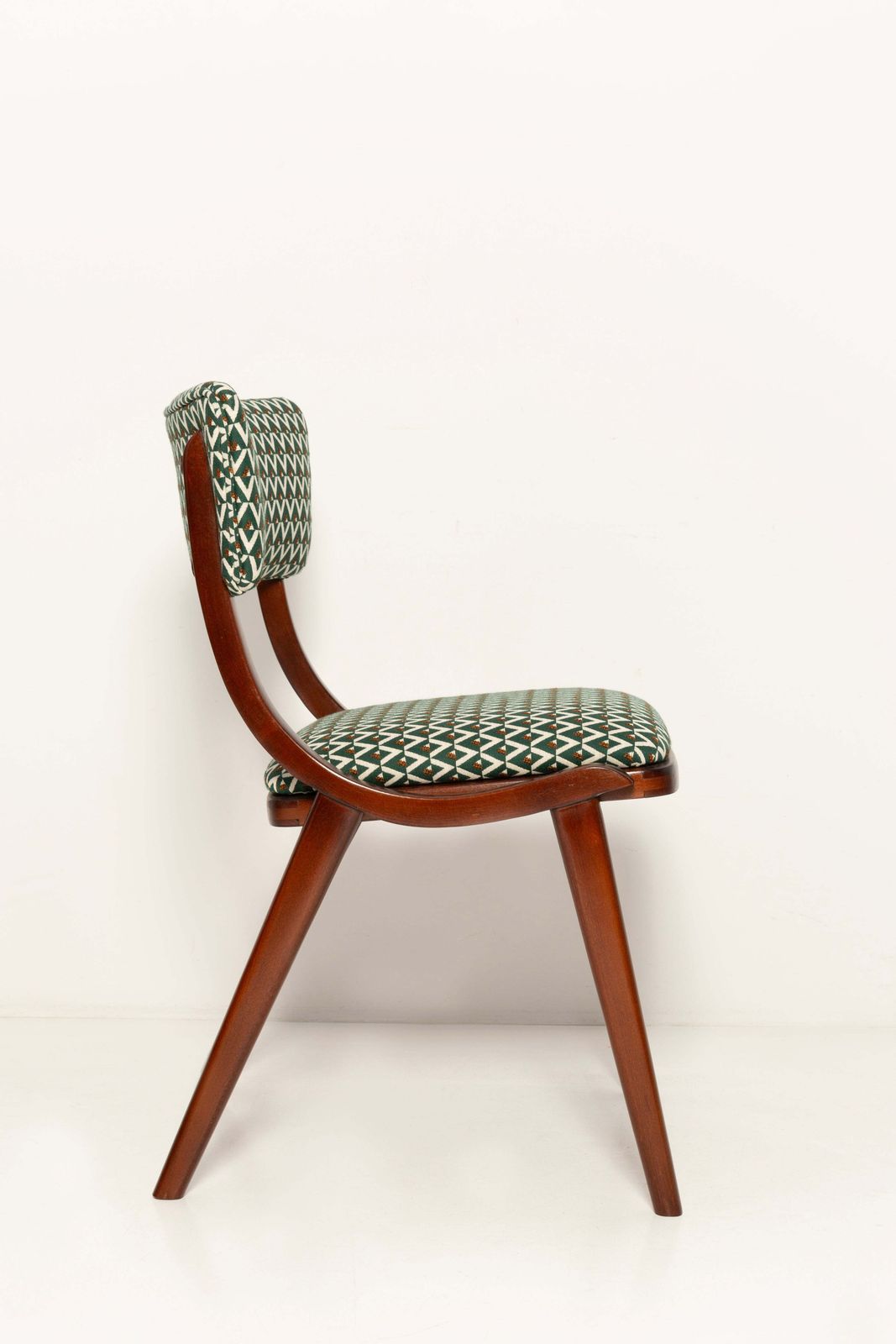 Vier mid-century modern Boomerang stoelen, wit en groen jacquard, Polen, 1960 photo 3330.0