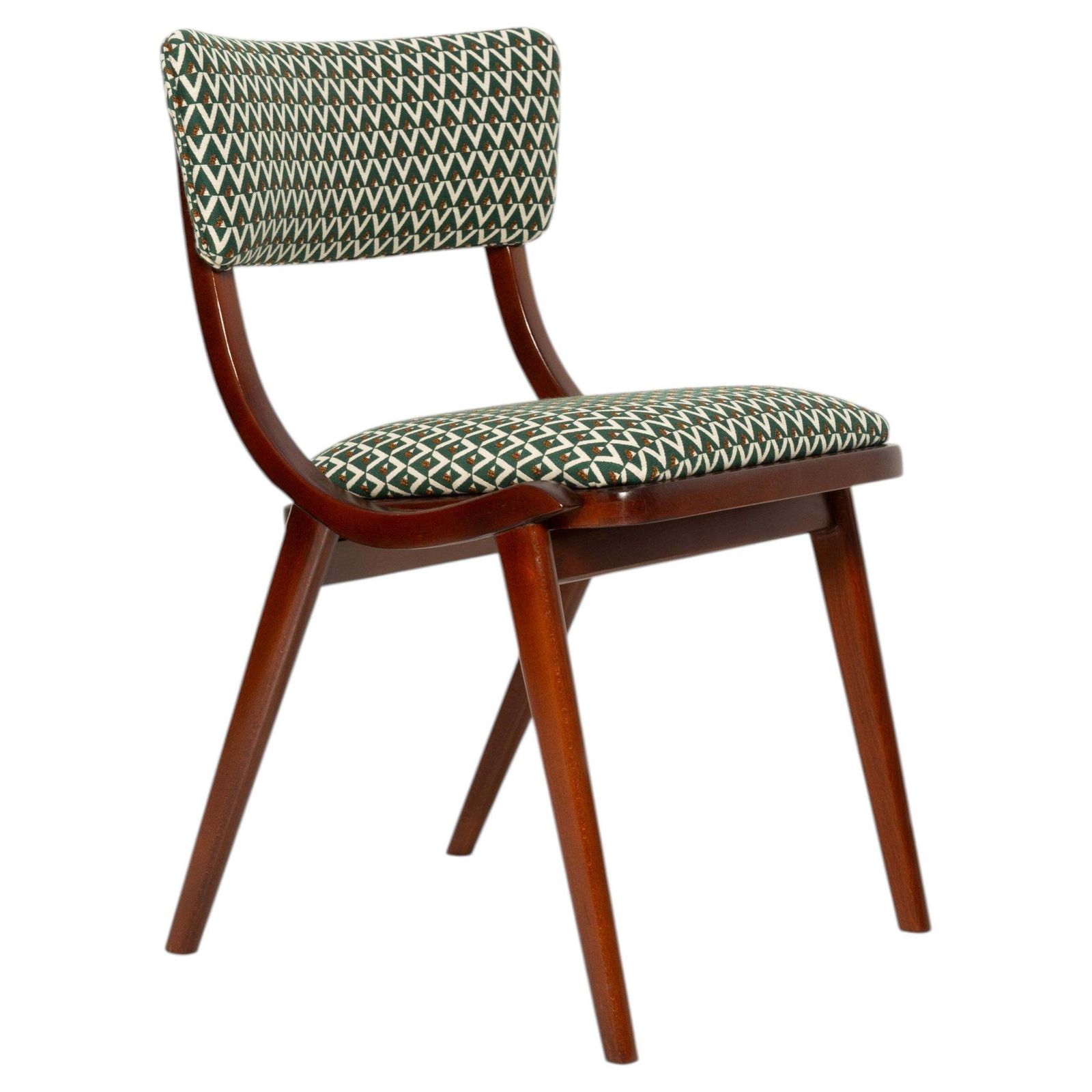 Mid-Century Modern Boomerang Chair, wit en groen jacquard, Polen, jaren 1960