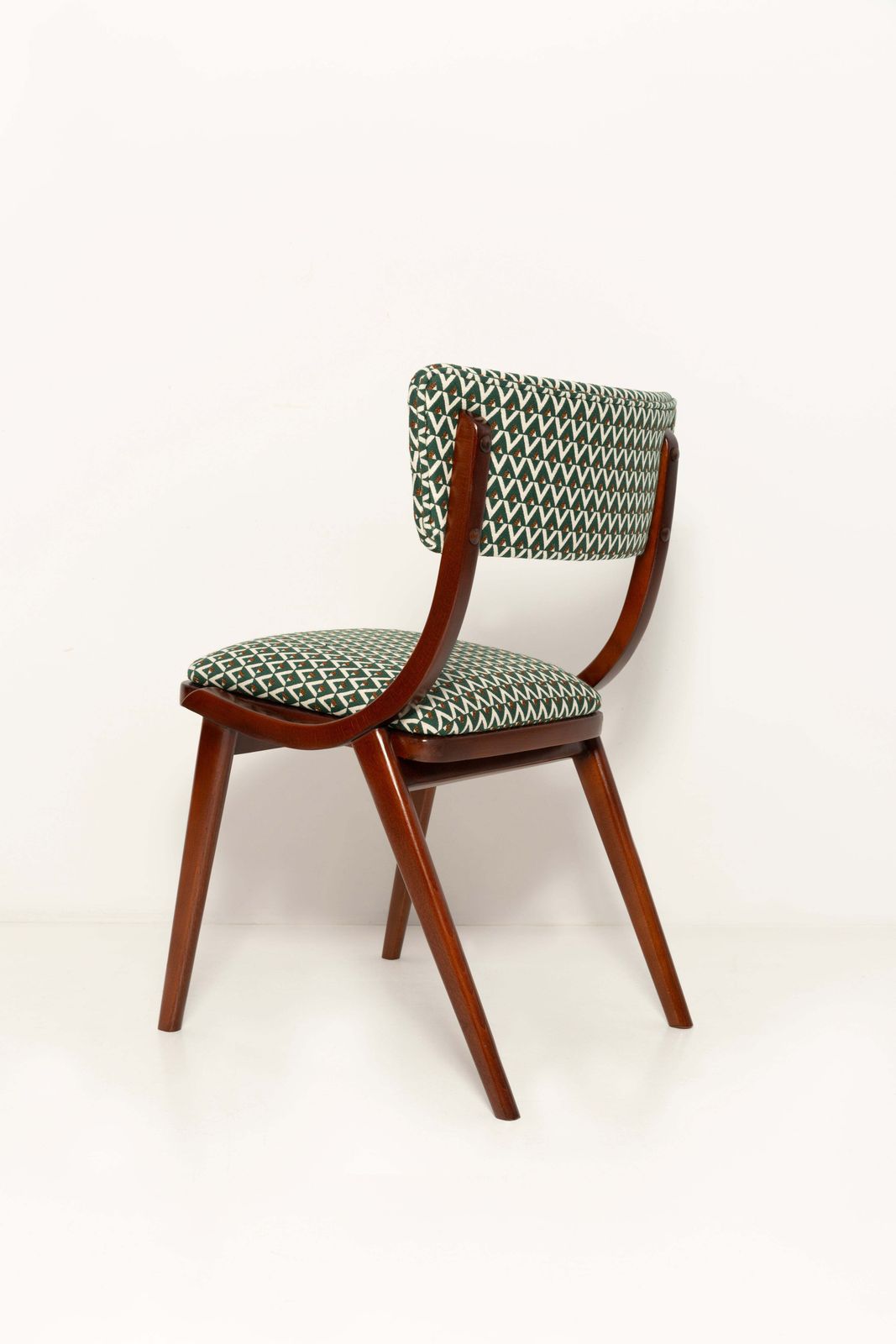 Mid-Century Modern Boomerang Chair, wit en groen jacquard, Polen, jaren 1960 photo buy