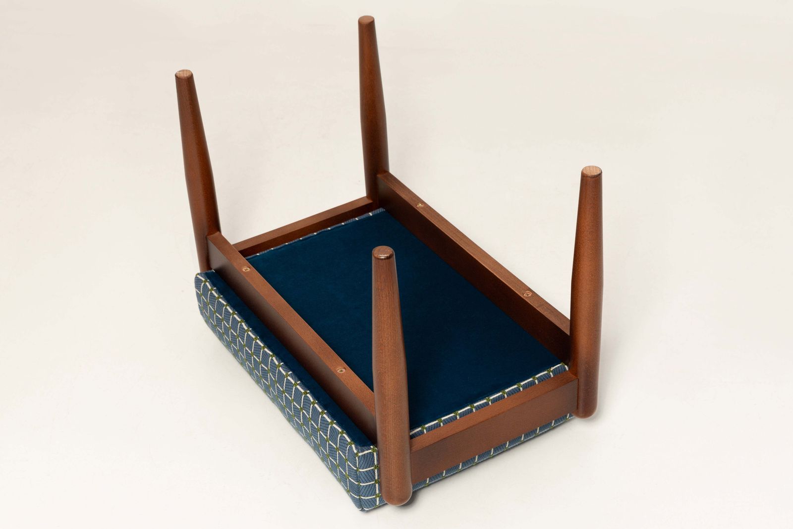 Mid Century Gfm Stool In Blue Jacquard, E. Homa, Europe, 1960s photo vinterior