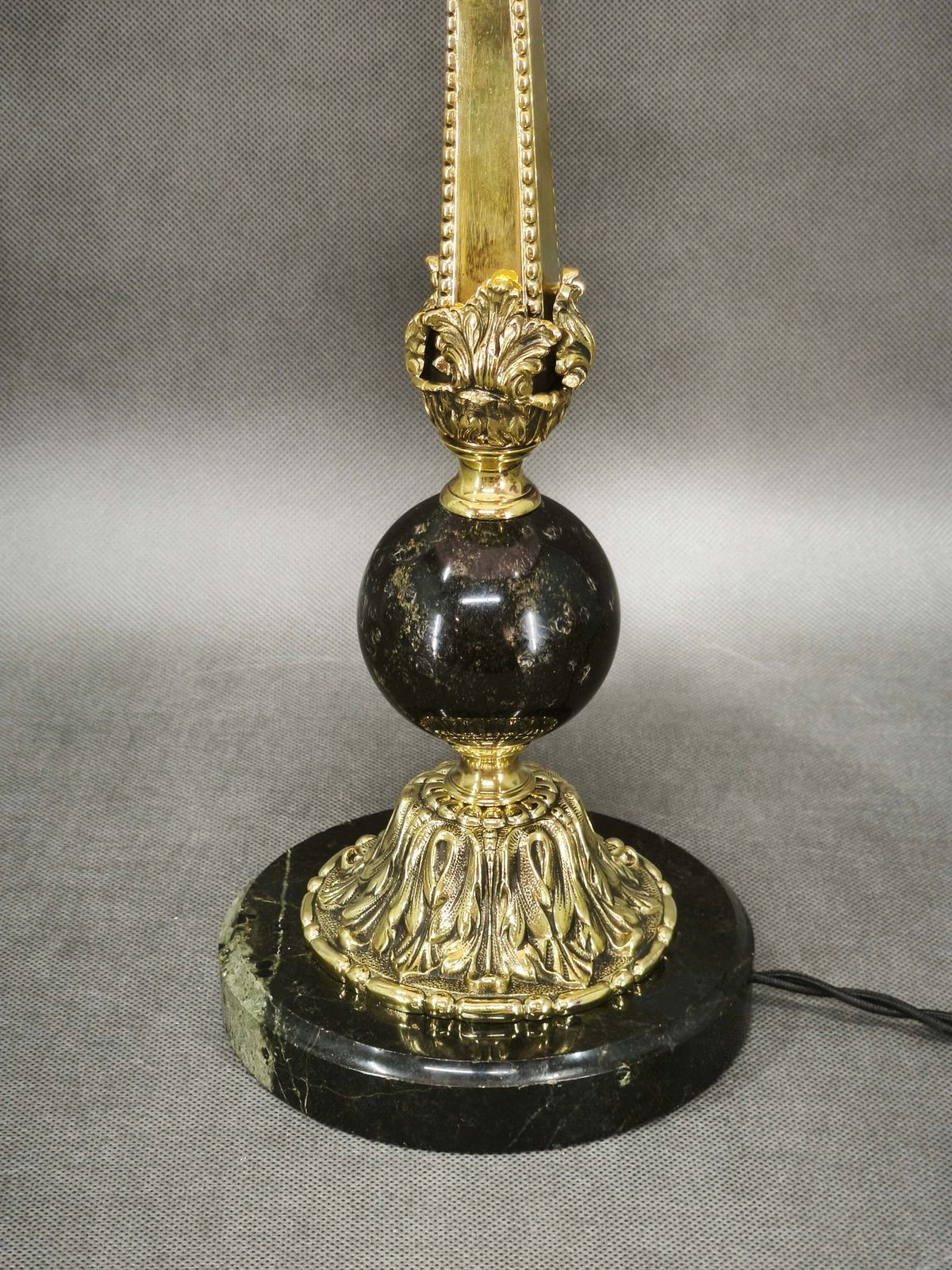 photo for sale French Art Nouveau Brass, Marble And Opaline Glass Table Lamp, 1920s