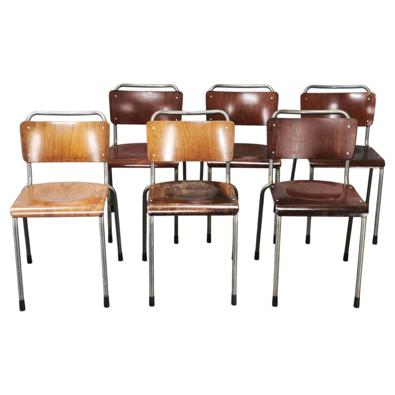 Lot de 6 chaises Gispen 106 industrielles néerlandaises en contreplaqué, années 1960