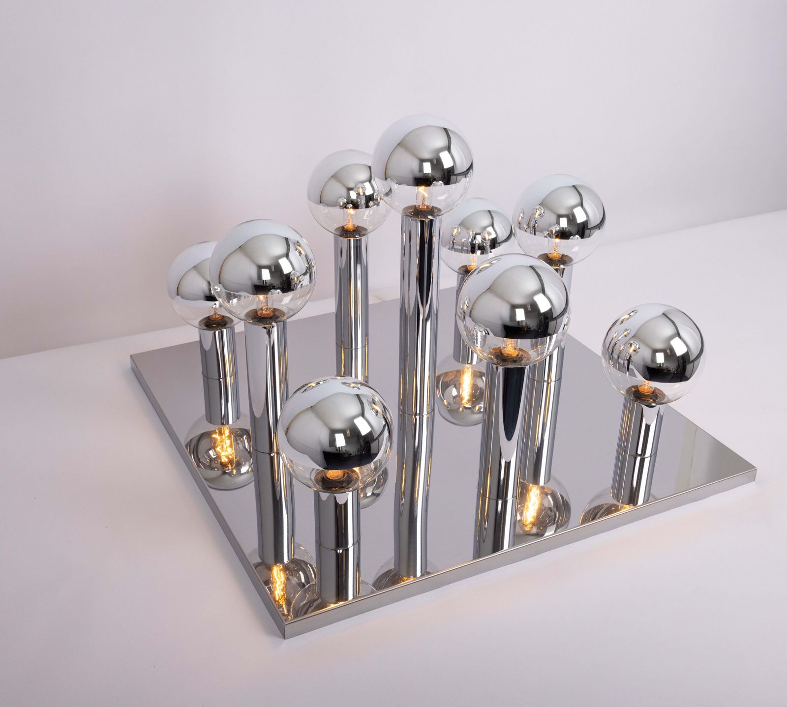 2 X Large Flushmount, Design Motoko Ishii, Chrome en Perlmut, Staff, jaren 1970 photo vintage