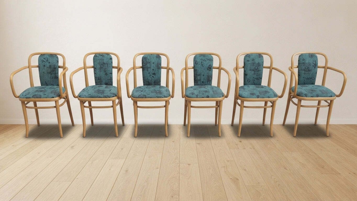 Set van 6 fauteuils A 811 van Josef Hoffmann voor Ton, gebogen beukenhout, Tsjecho-Slowakije, 55 × 50 × 80 cm photo 1631.0
