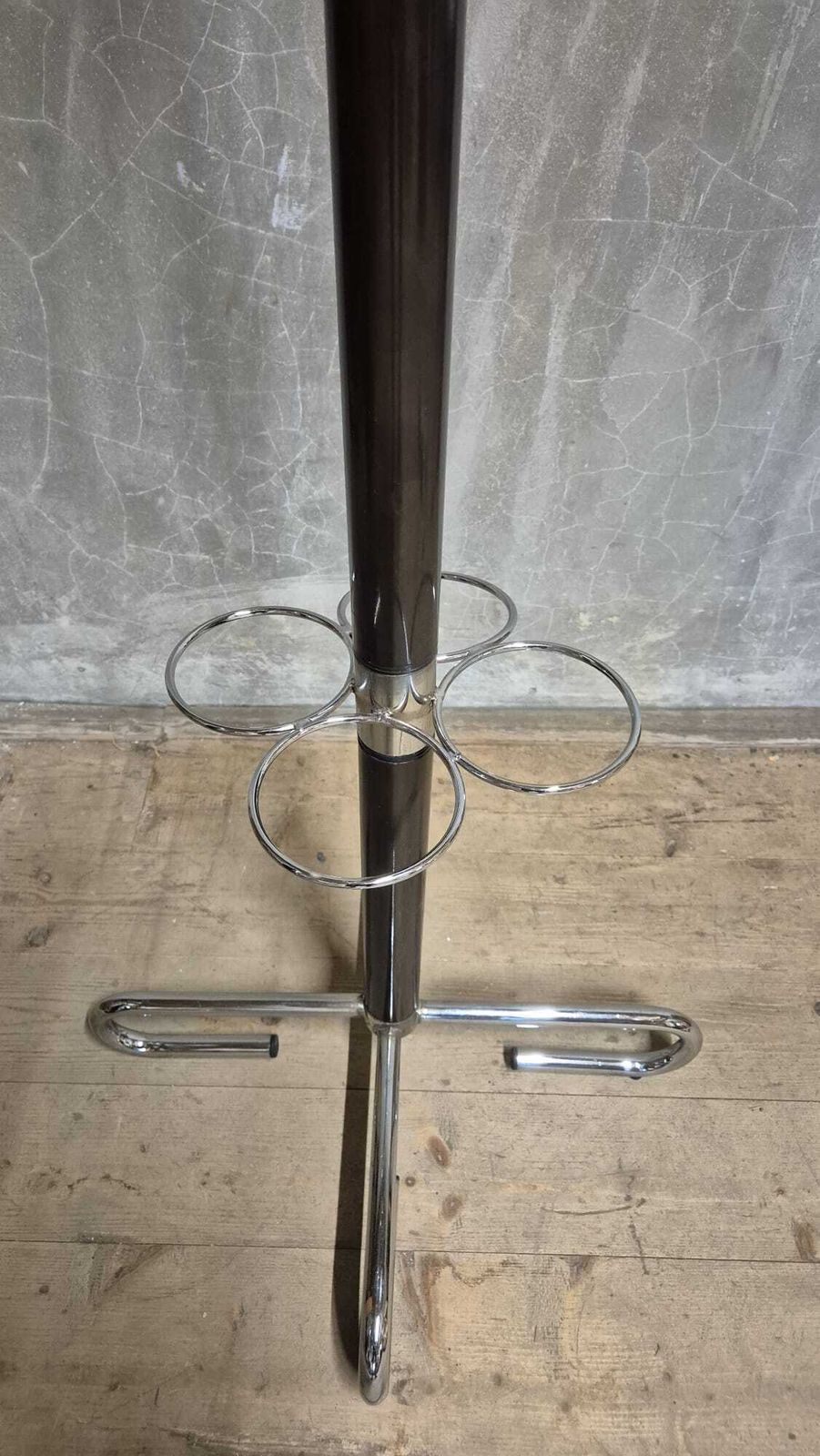 Vintage Kapstok Met Paraplubak, Verchroomd Metaal En Hout, Midden 20e Eeuw, 42 X 175 Cm photo furniture