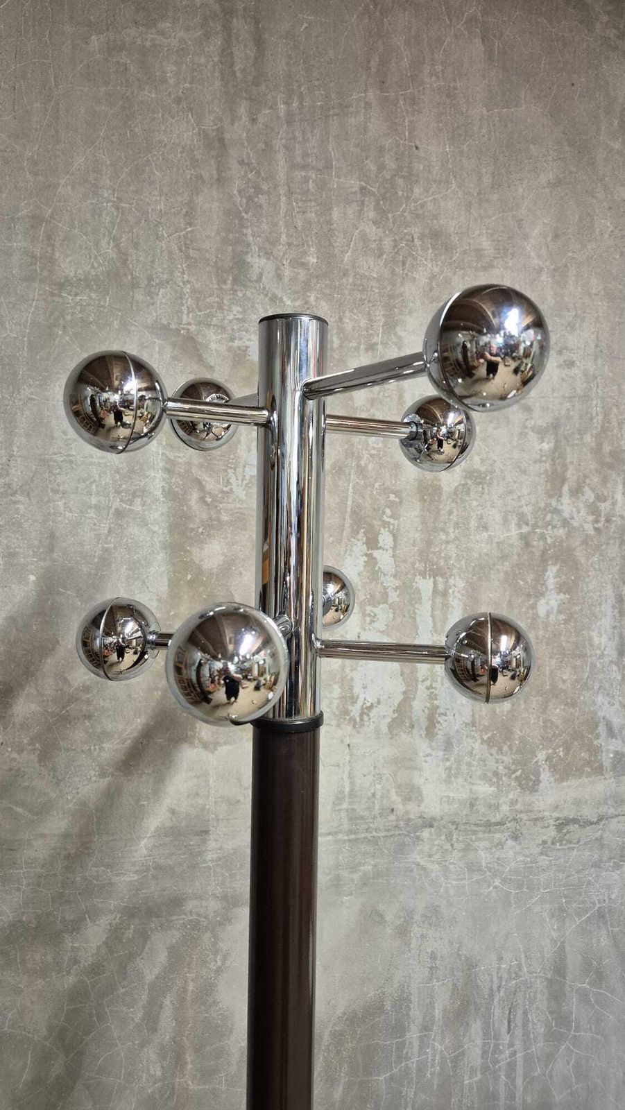Vintage Coat Rack With Umbrella Stand, Chrome Plated Metal And Wood, Mid 20th Century, 42 X 175 Cm photo buy
