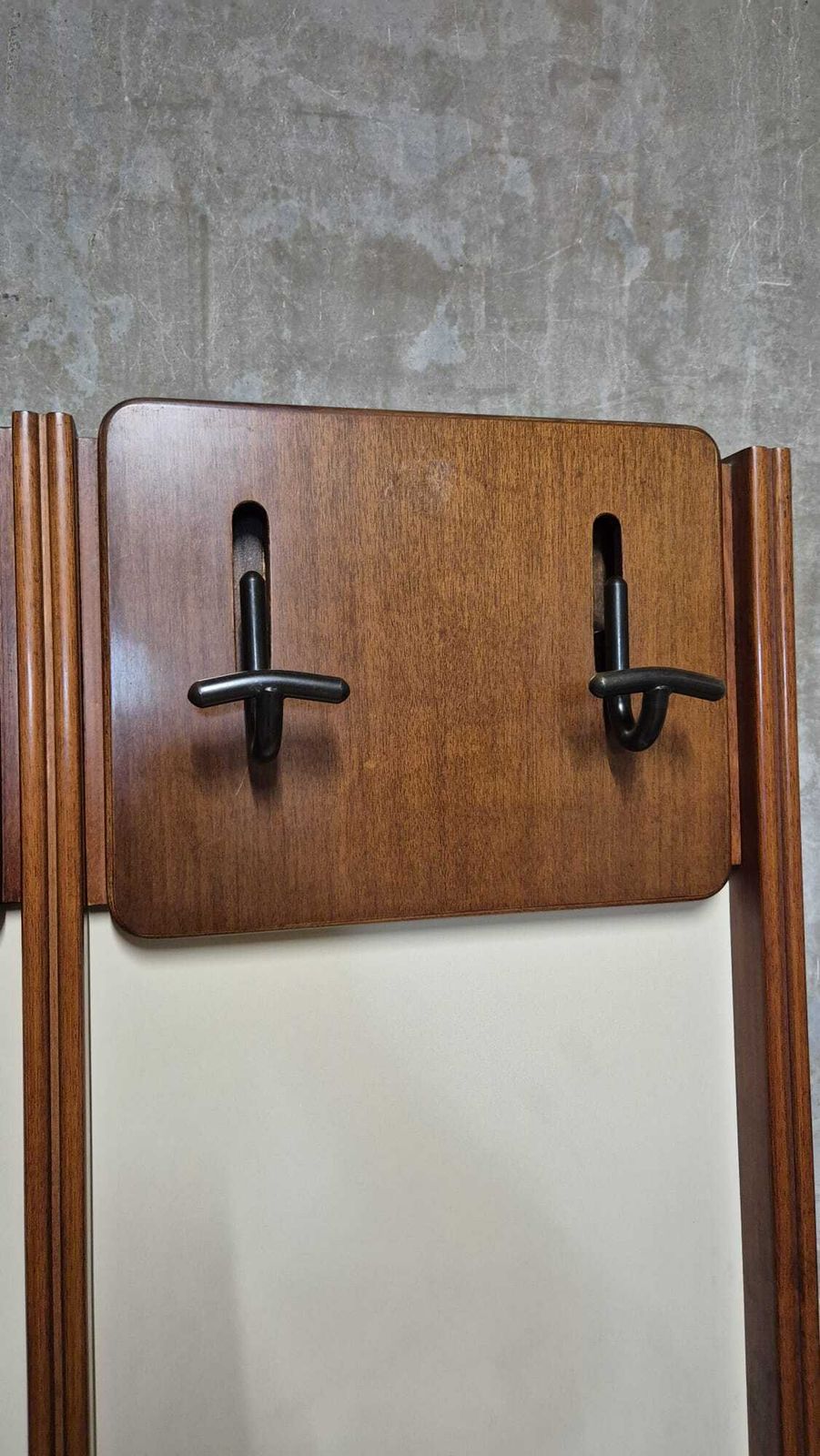 Vintage Mid Century Wall Mounted Coat Rack, Wood And Cream Panels, Czechoslovakia, 7 X 90 X 175 Cm photo for sale