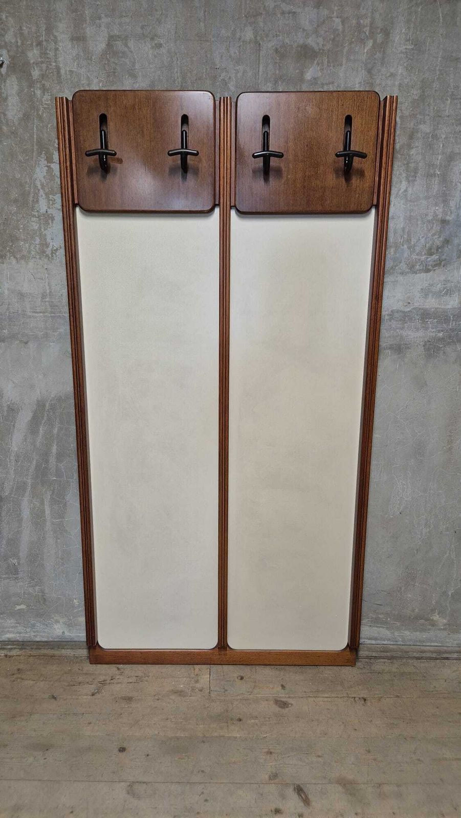 Vintage Mid Century Wall Mounted Coat Rack, Wood And Cream Panels, Czechoslovakia, 7 X 90 X 175 Cm photo 938.0