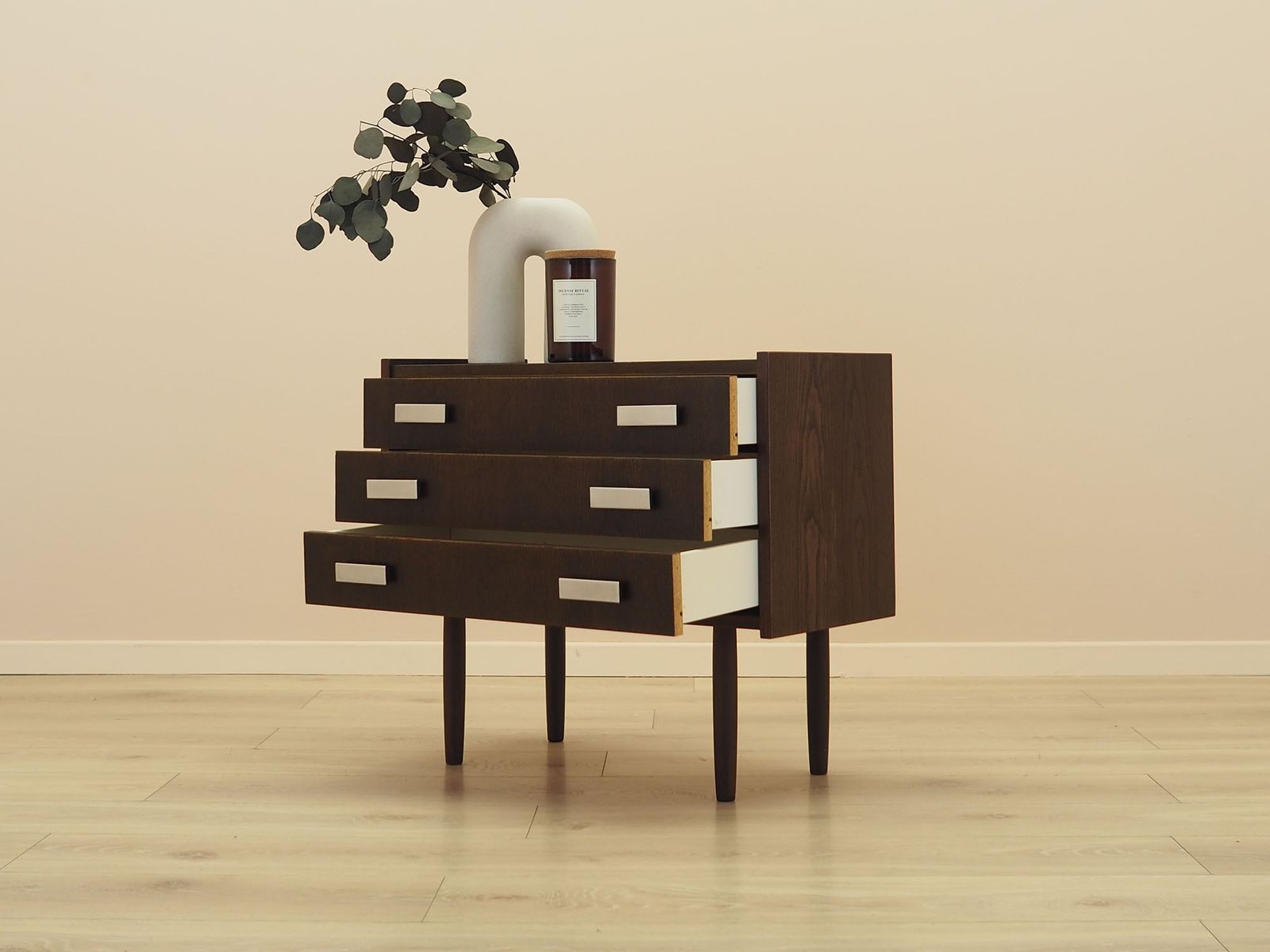 Danish Oak Veneer Chest Of Drawers With Tapered Legs, 1980s Scandinavian Modern photo Furniture