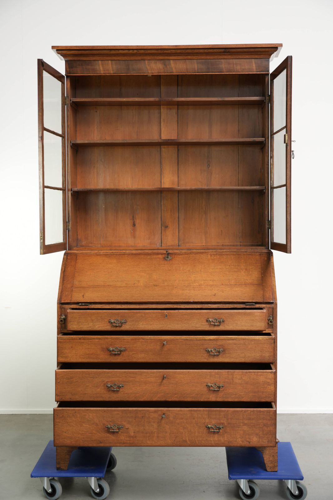 Very Nice Antique English Oak 18th Century Bookcase / Secretary With Rebellion And Original Glass photo furniture