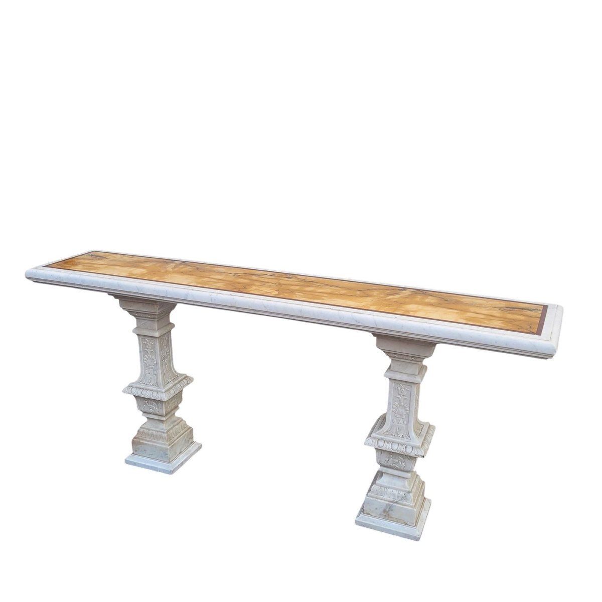 Grote marmeren consoletafel, 194 cm breed, eind 19e - begin 20e eeuw