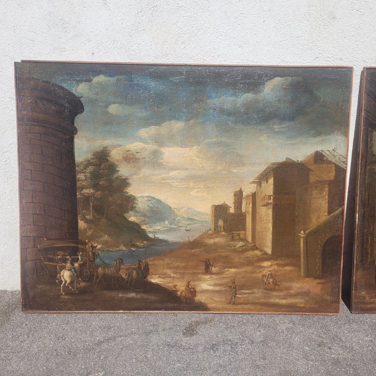 Paire de vues architecturales, 150 x 115 cm, Italie, XVIIe siècle photo Art