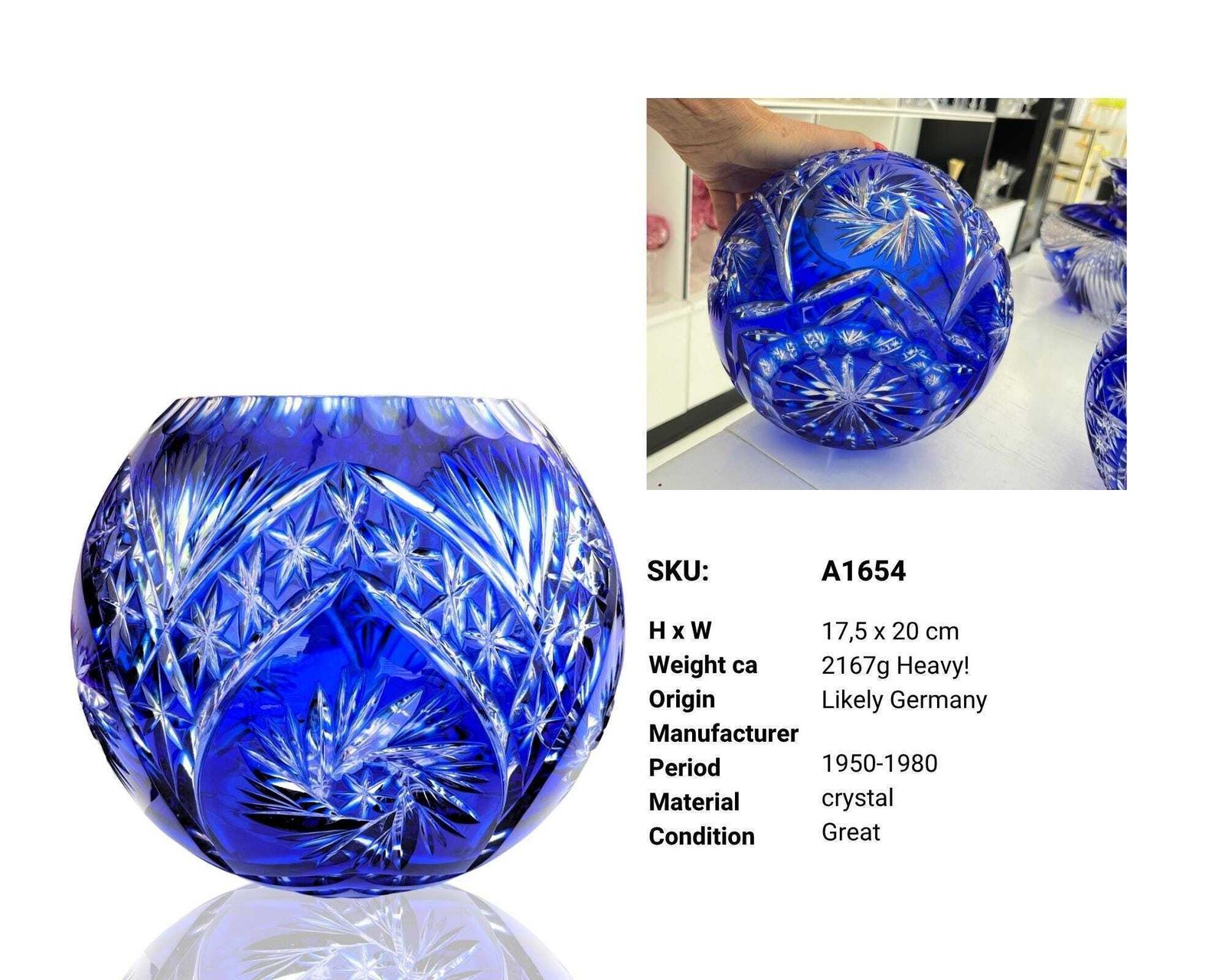 Cobalt Blue Pair Of Vases | Rose Bowl | 2 Pieces photo 603.0