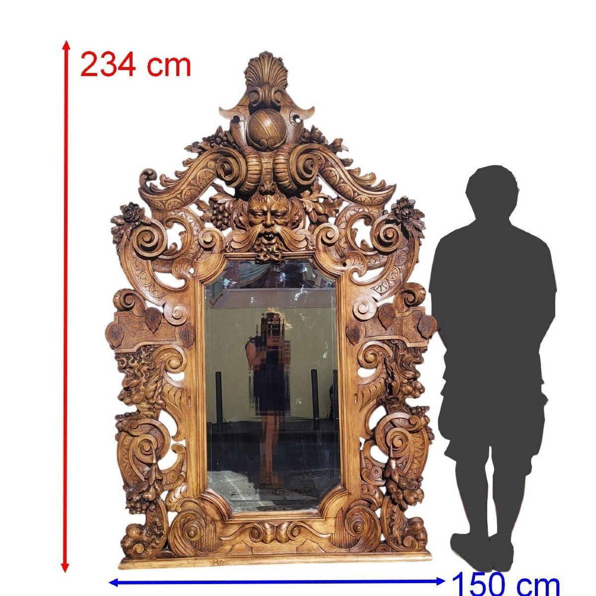 Zeer grote spiegel, 234 cm hoog, gesneden hout, 19e eeuw, Italië photo furniture