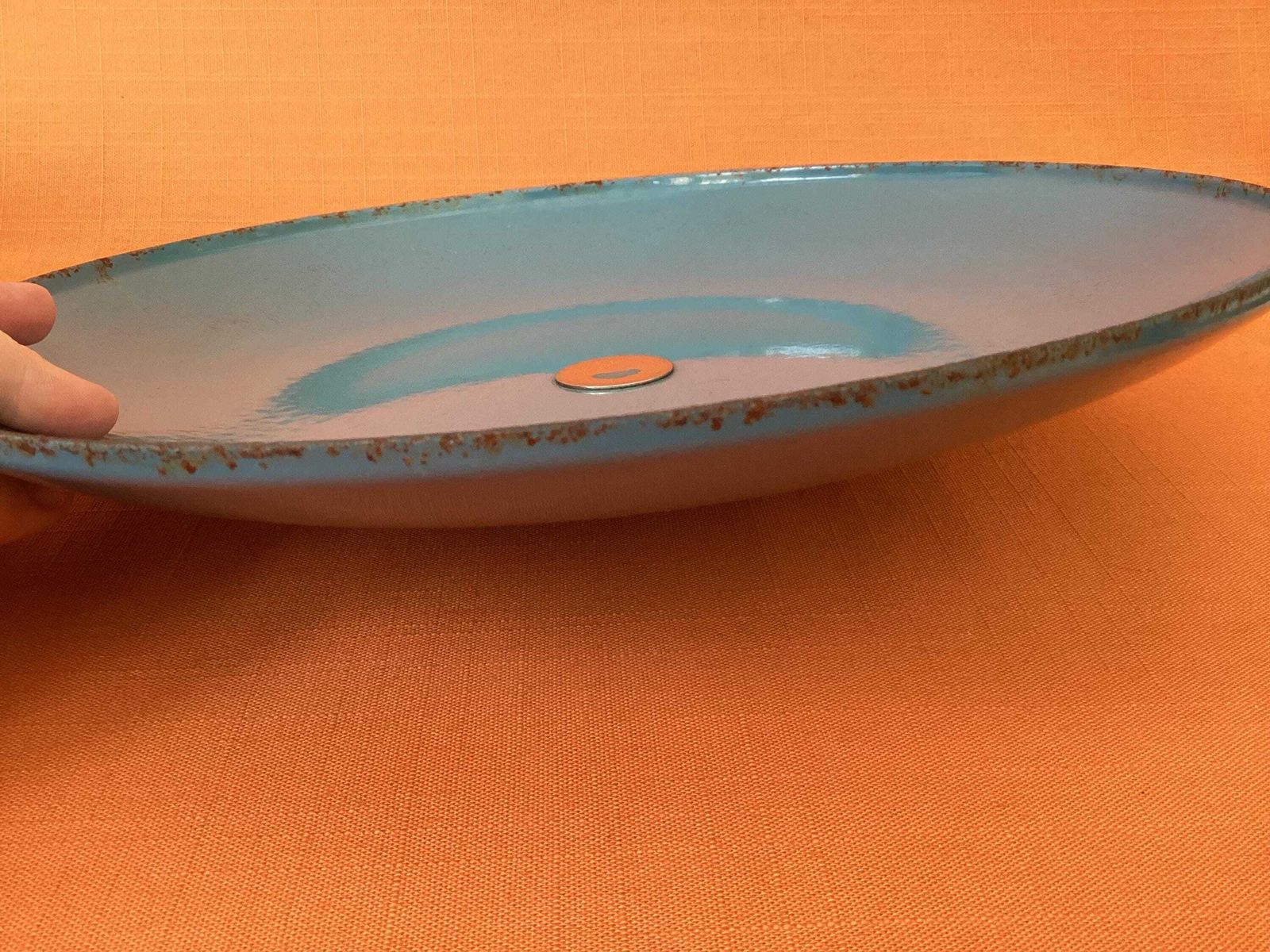 85.0 Vintage Cathrineholm grote geëmailleerde crockpot/braadpan in turquoiseblauw Lotus-design, retro kookgerei photo