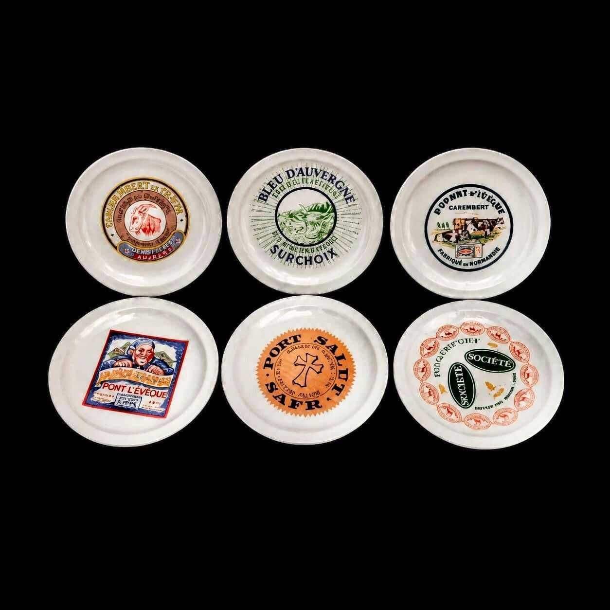 Assiettes à fromage vintage françaises Saint Amand publicitaires, lot de 6