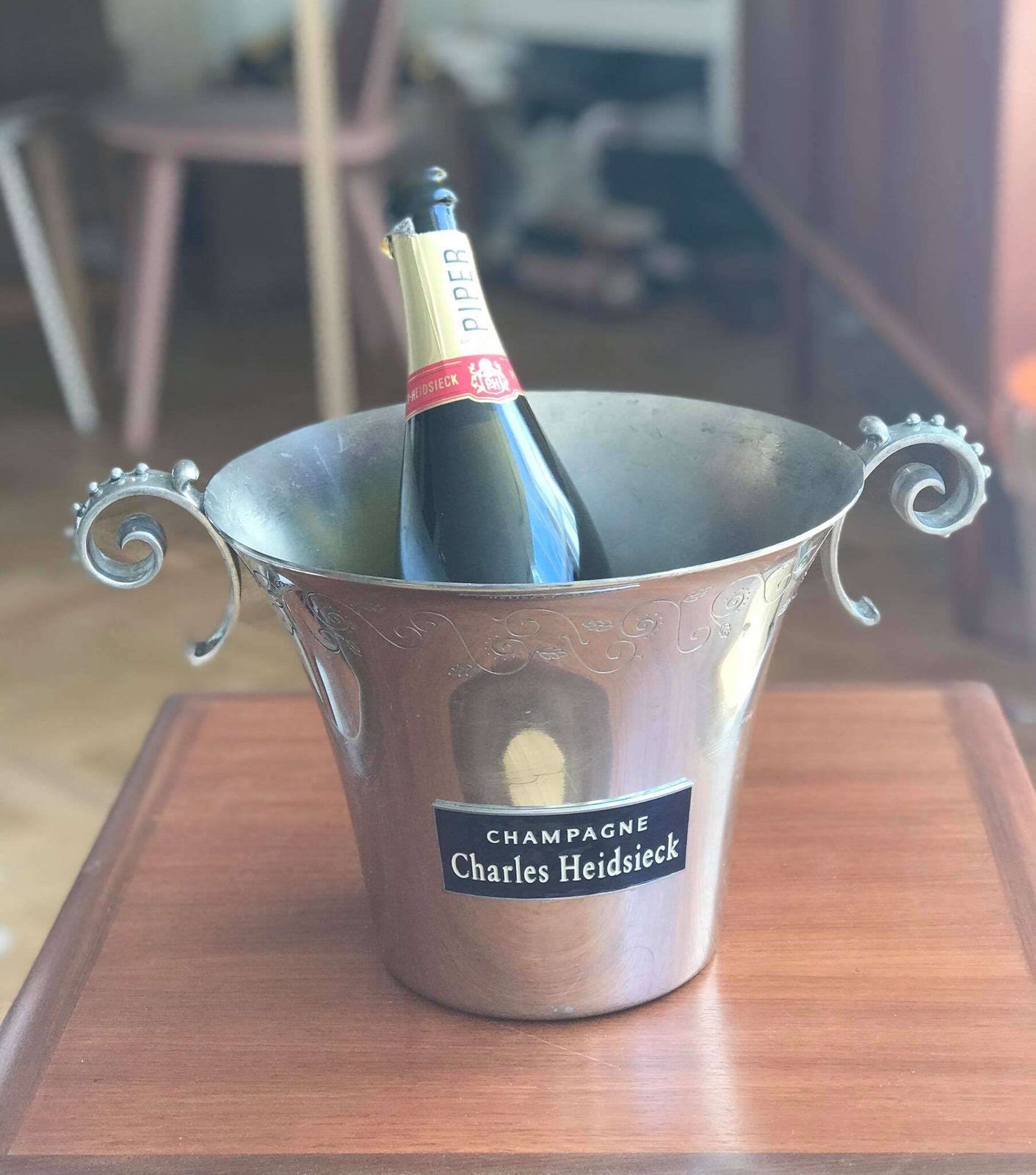 Vintage Charles Heidsieck Champagne Bucket: Pewter Wine Cooler, Bar Decor photo buy