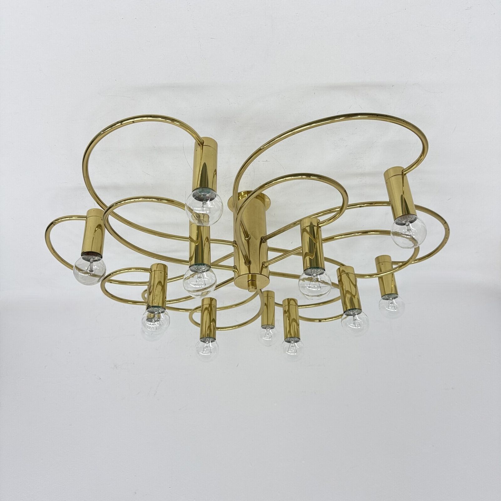 Leola Sculptural Brass 12 Light Ceiling Or Wall Flush Mount, jaren 1970