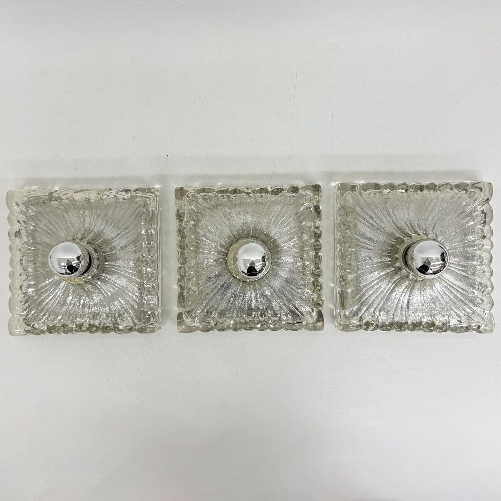 photo furniture Hustadt Leuchten Ice Glass Wall Lamp Sconce Set Of 3 , 1970s Germany