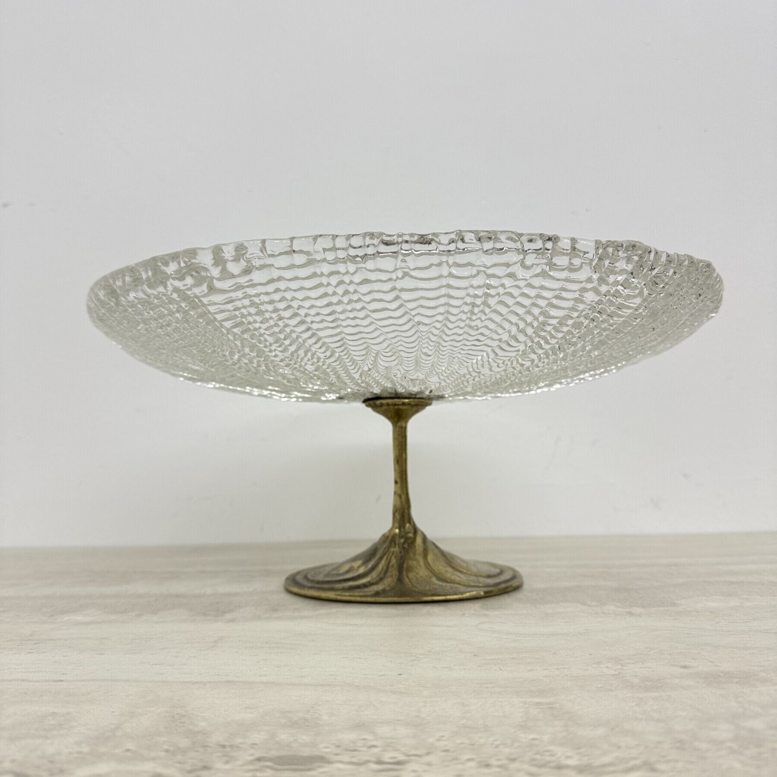 Mid Century Design Center Piece Crystal And Brass Bowl , 1960s photo vinterior