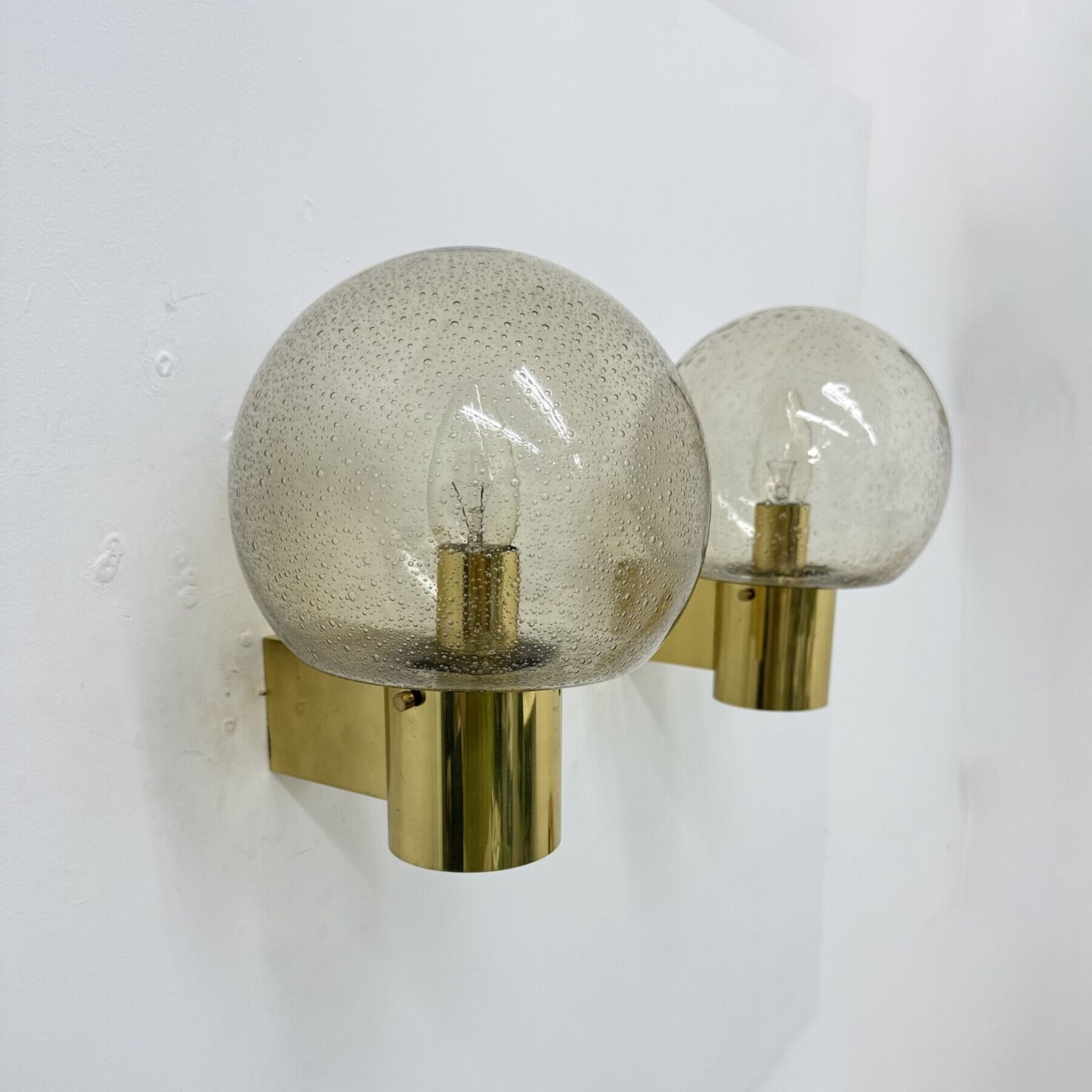 Mid  Century Limburg Glashütte Wall Light Brass With Smoked Bubble Glass, 1970s photo for sale