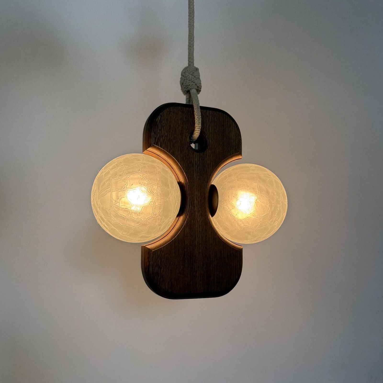 Mid Century Wooden Temde Leuchten Hanging Lamp With Glass Globes , 1970’s photo Lighting