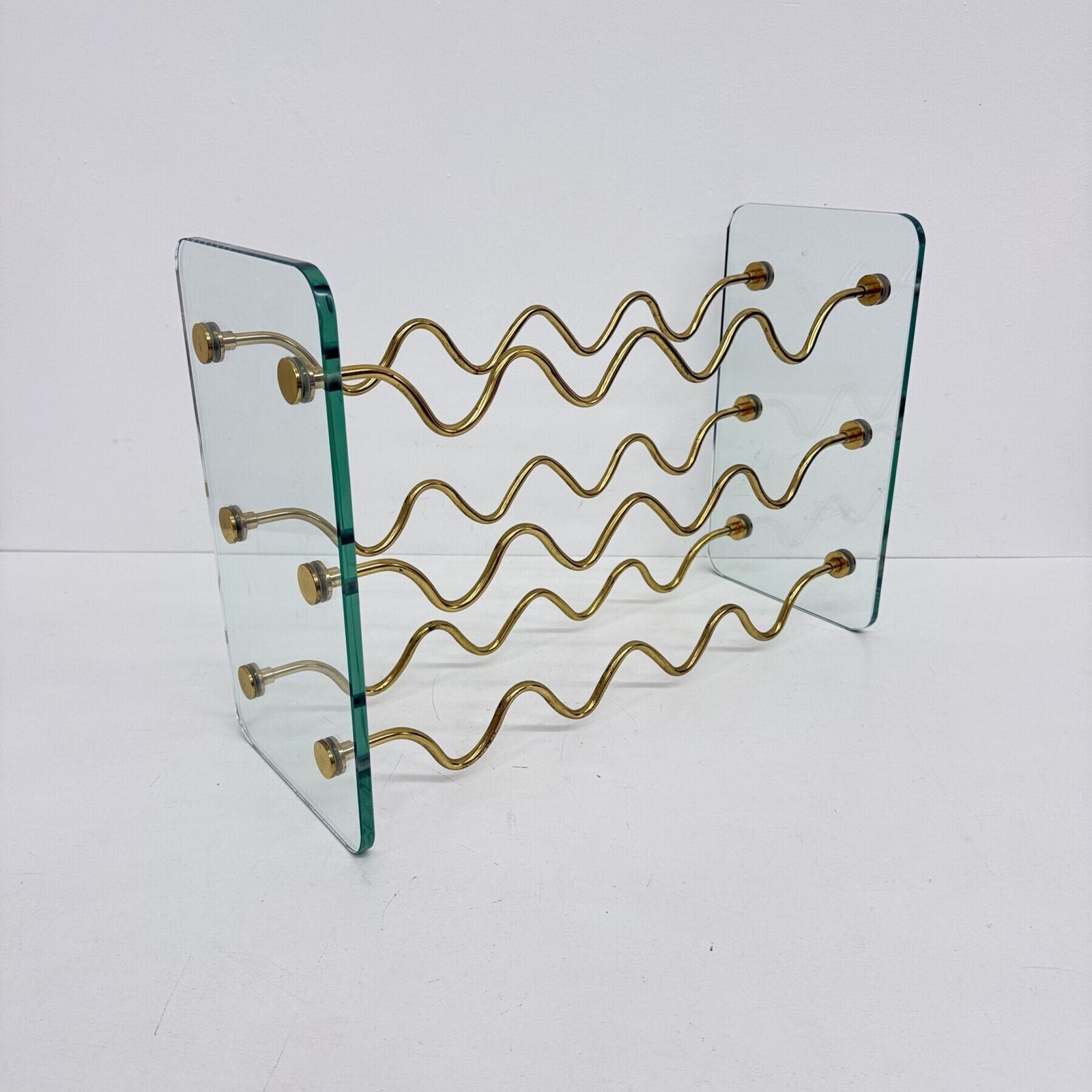 French Wine Rack In Glass And Brass By David Lange, 1970s
