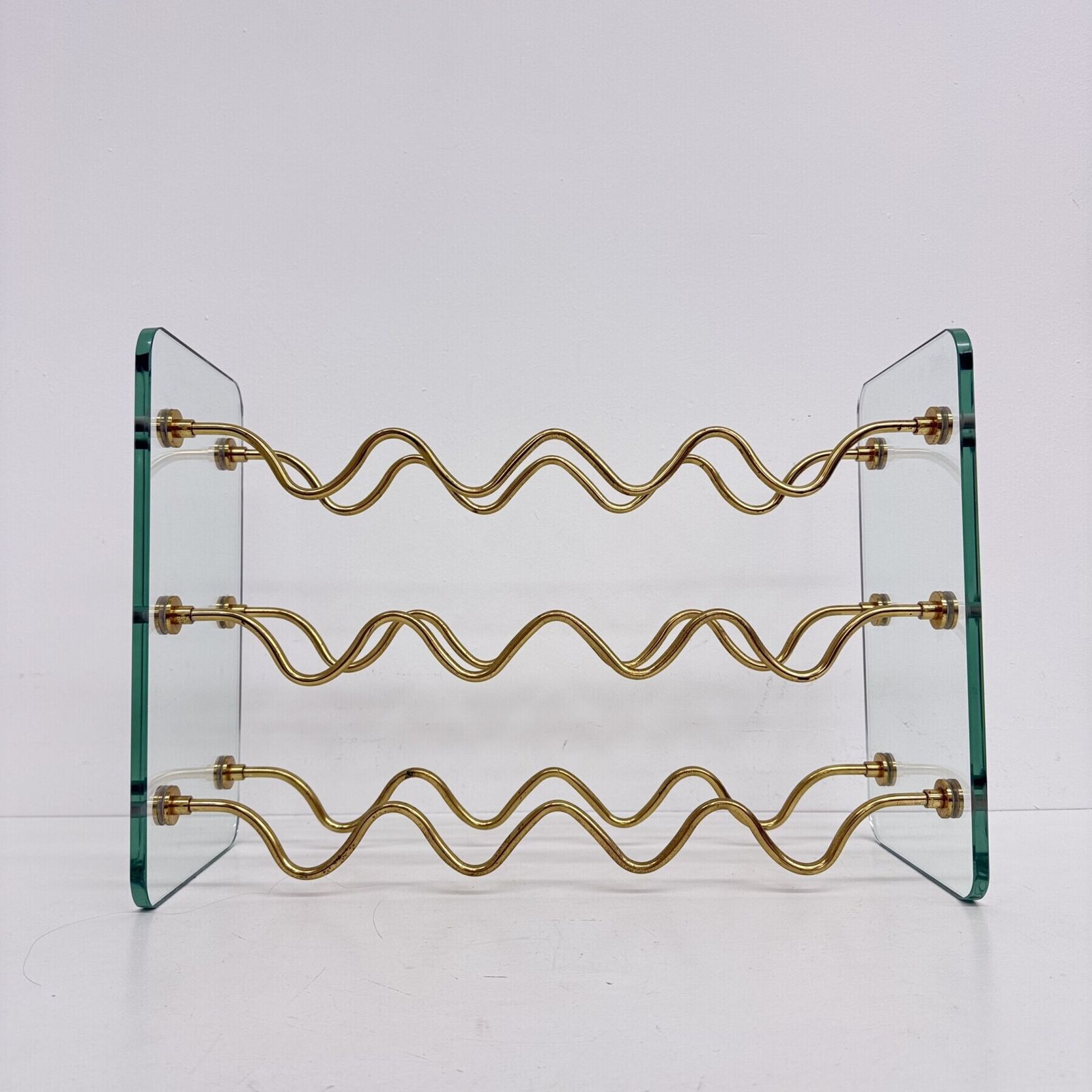 French Wine Rack In Glass And Brass By David Lange, 1970s photo for sale