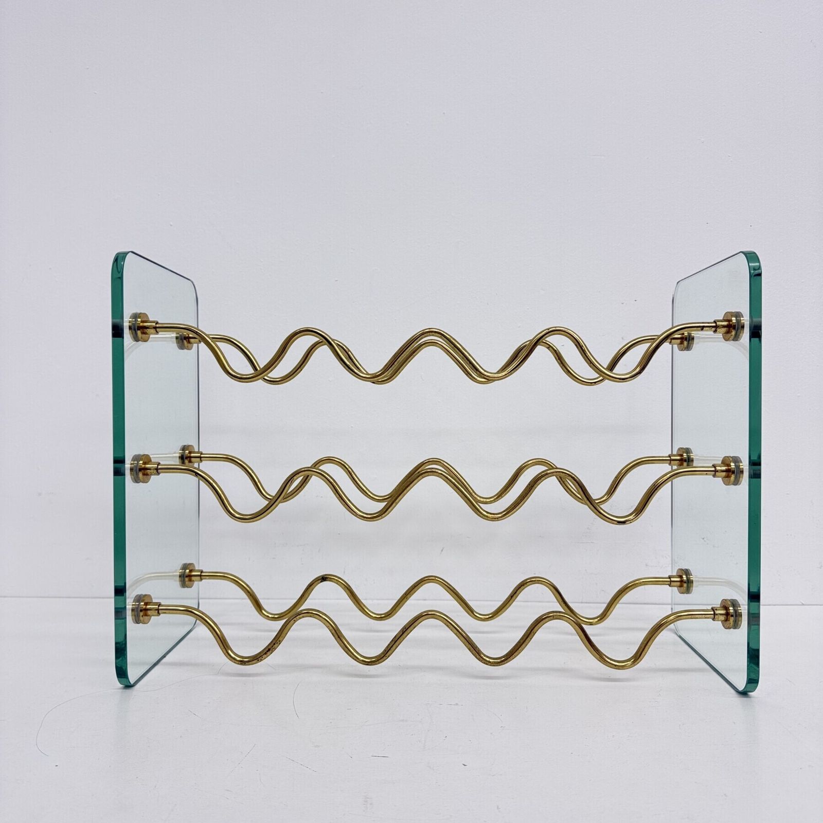 French Wine Rack In Glass And Brass By David Lange, 1970s photo Furniture