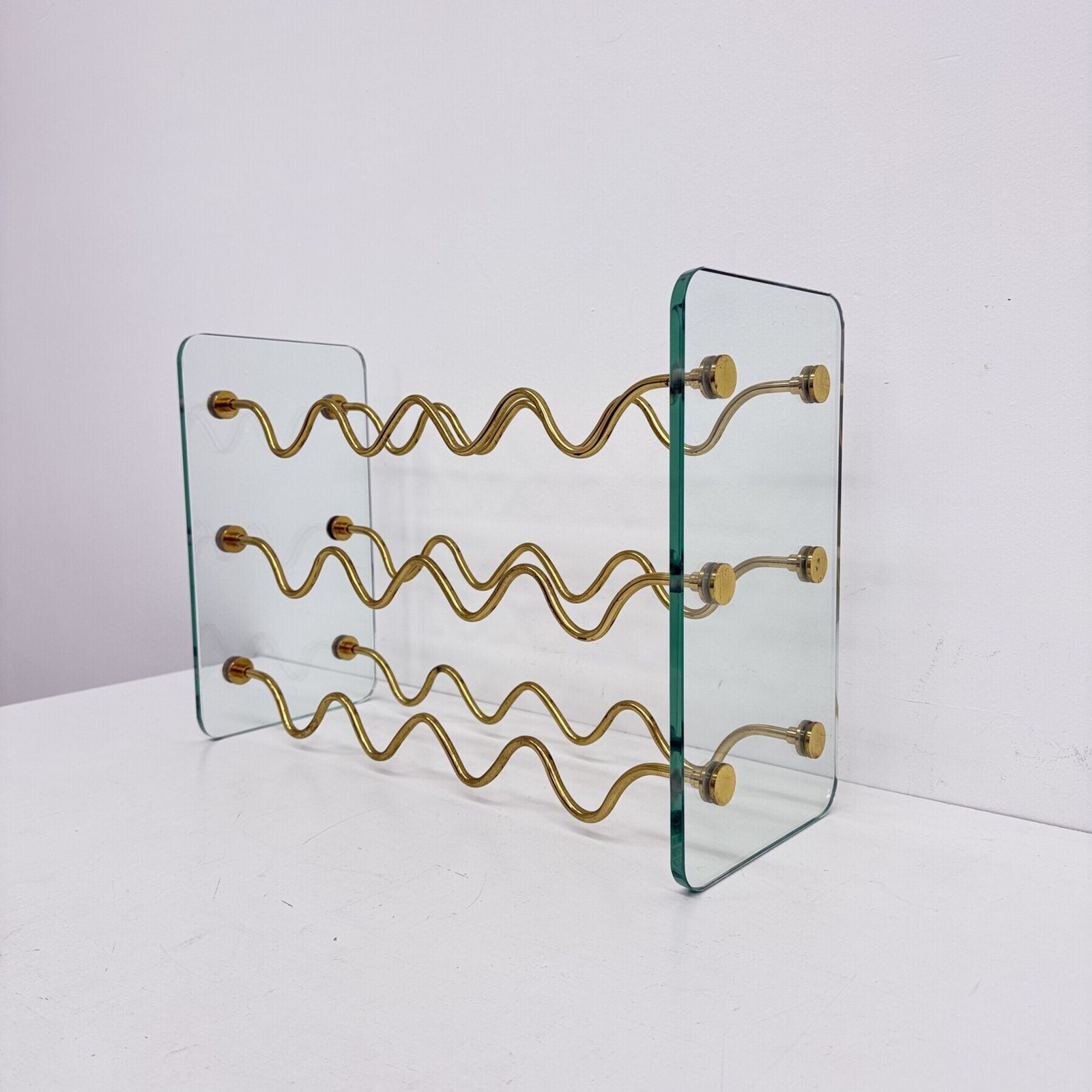 Furniture French Wine Rack In Glass And Brass By David Lange, 1970s photo